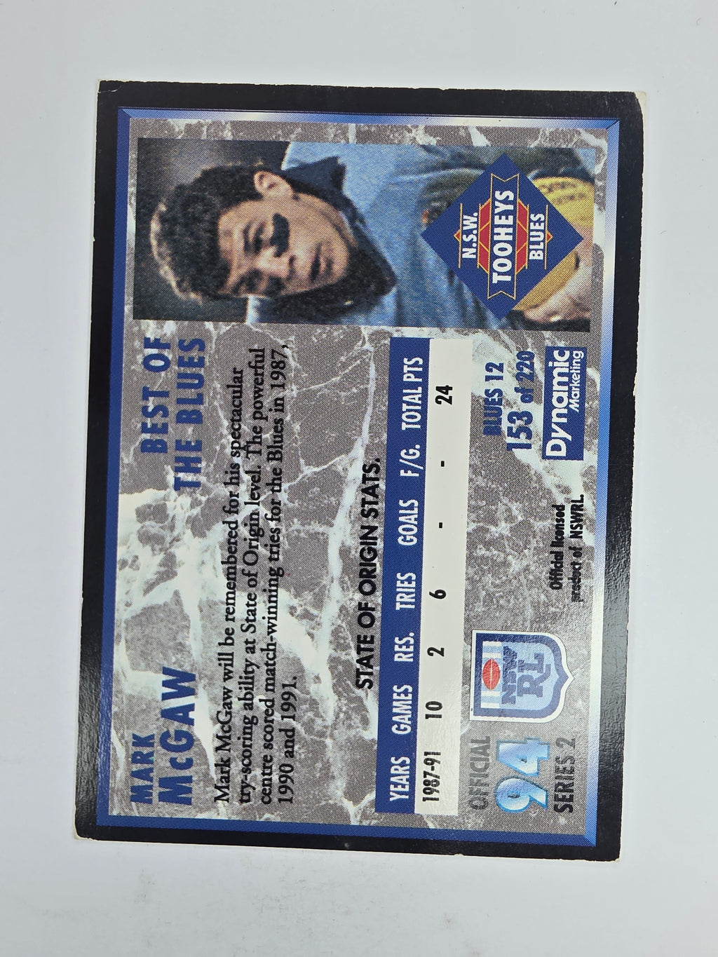 1994 Dynamic Series 2 Base Card #153 Mark McGaw NSW Blues