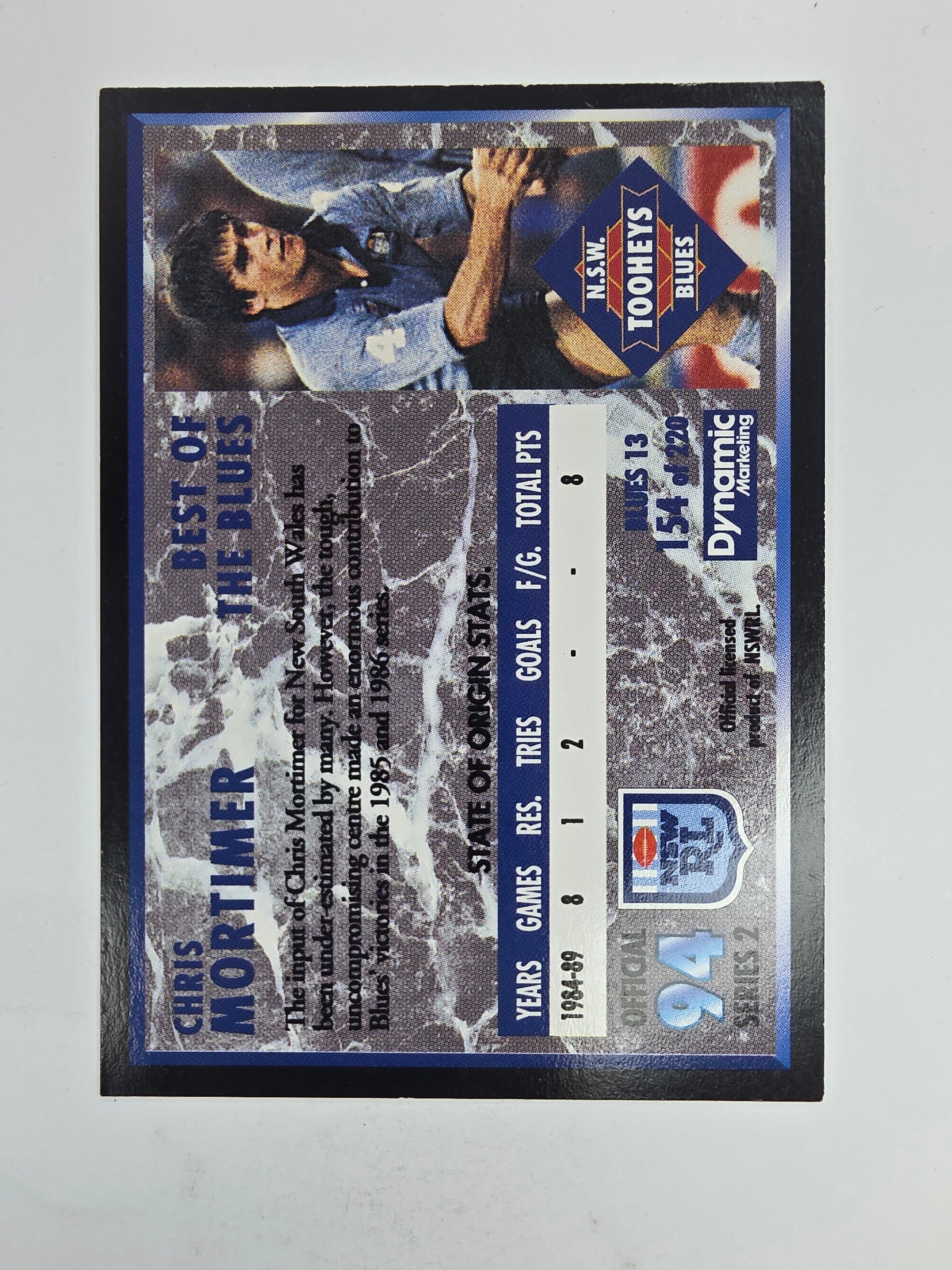 1994 Dynamic Series 2 Base Card #154 Chris Mortimer NSW Blues