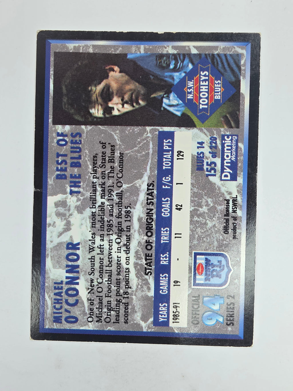 1994 Dynamic Series 2 Base Card #155 Michael O'Connor NSW Blues