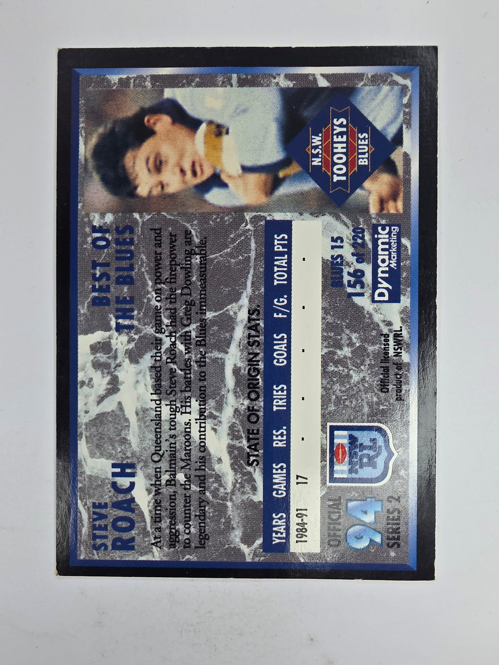 1994 Dynamic Series 2 Base Card #156 Steve Roach NSW Blues