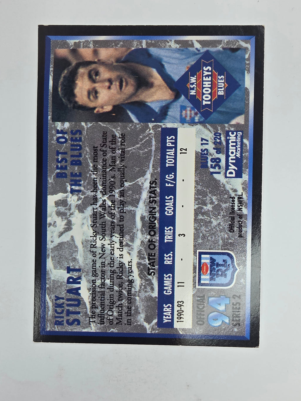 1994 Dynamic Series 2 Base Card #158 Ricky Stuart NSW Blues