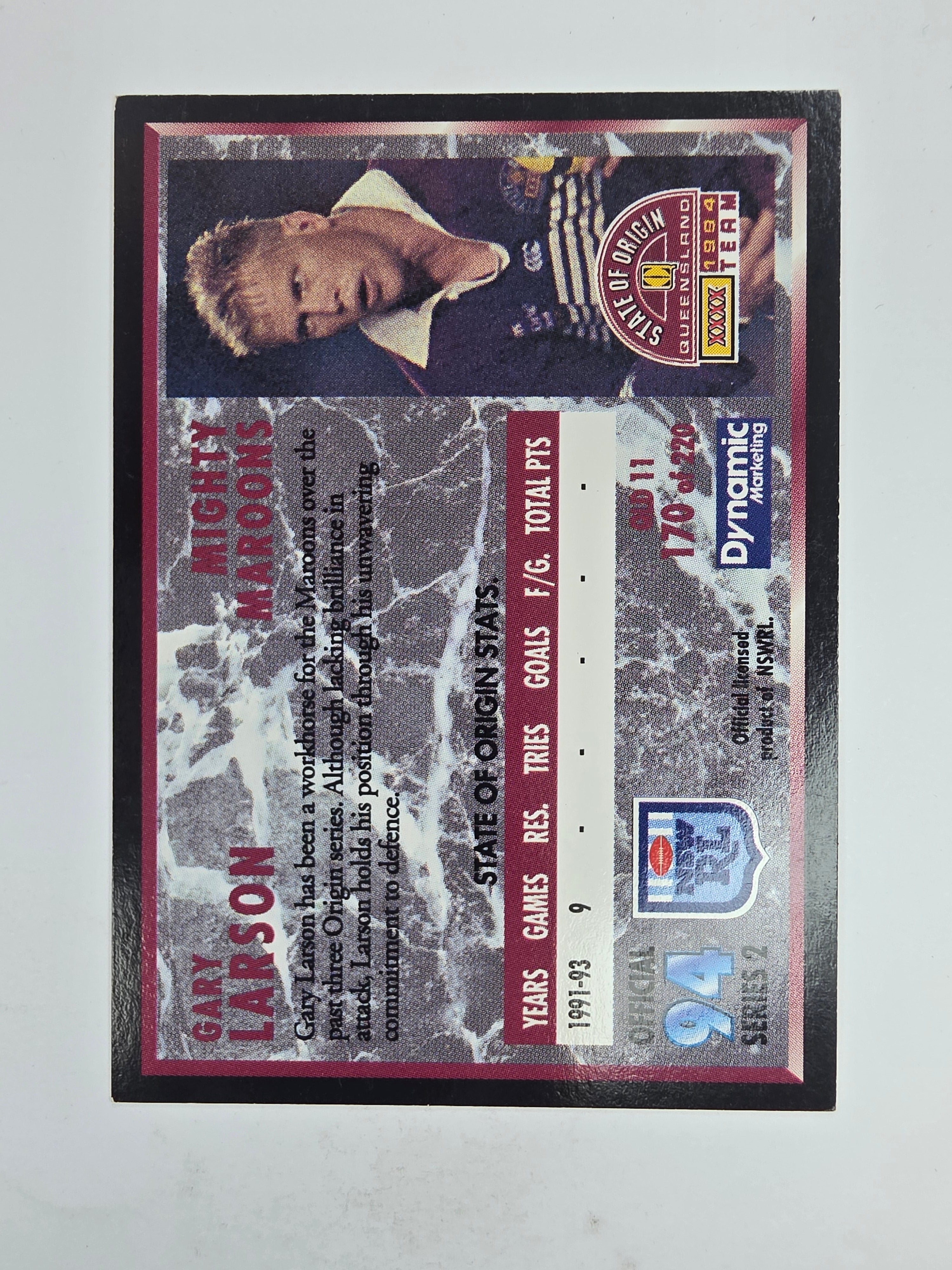 1994 Dynamic Series 2 Base Card #170 Gary Larson Queensland Maroons