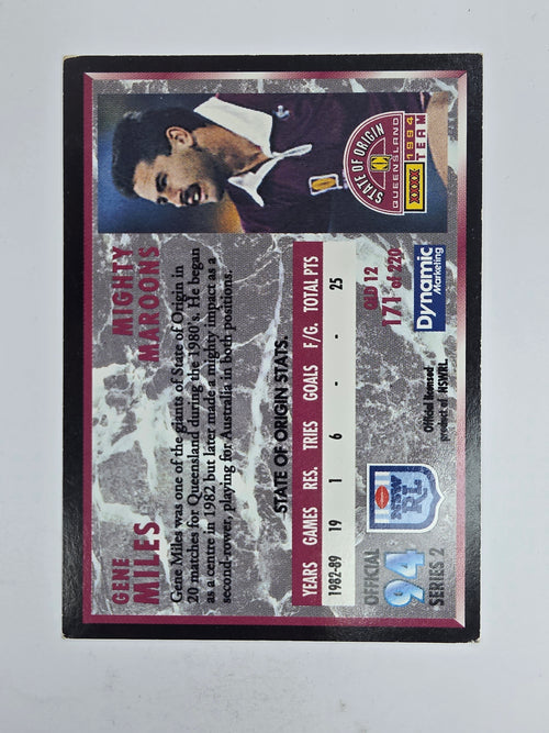 1994 Dynamic Series 2 Base Card #171 Gene Miles Queensland Maroons