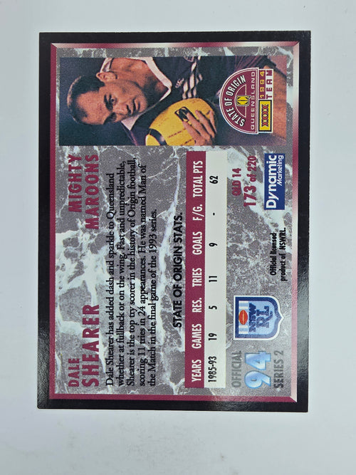 1994 Dynamic Series 2 Base Card #173 Dale Shearer Queensland Maroons