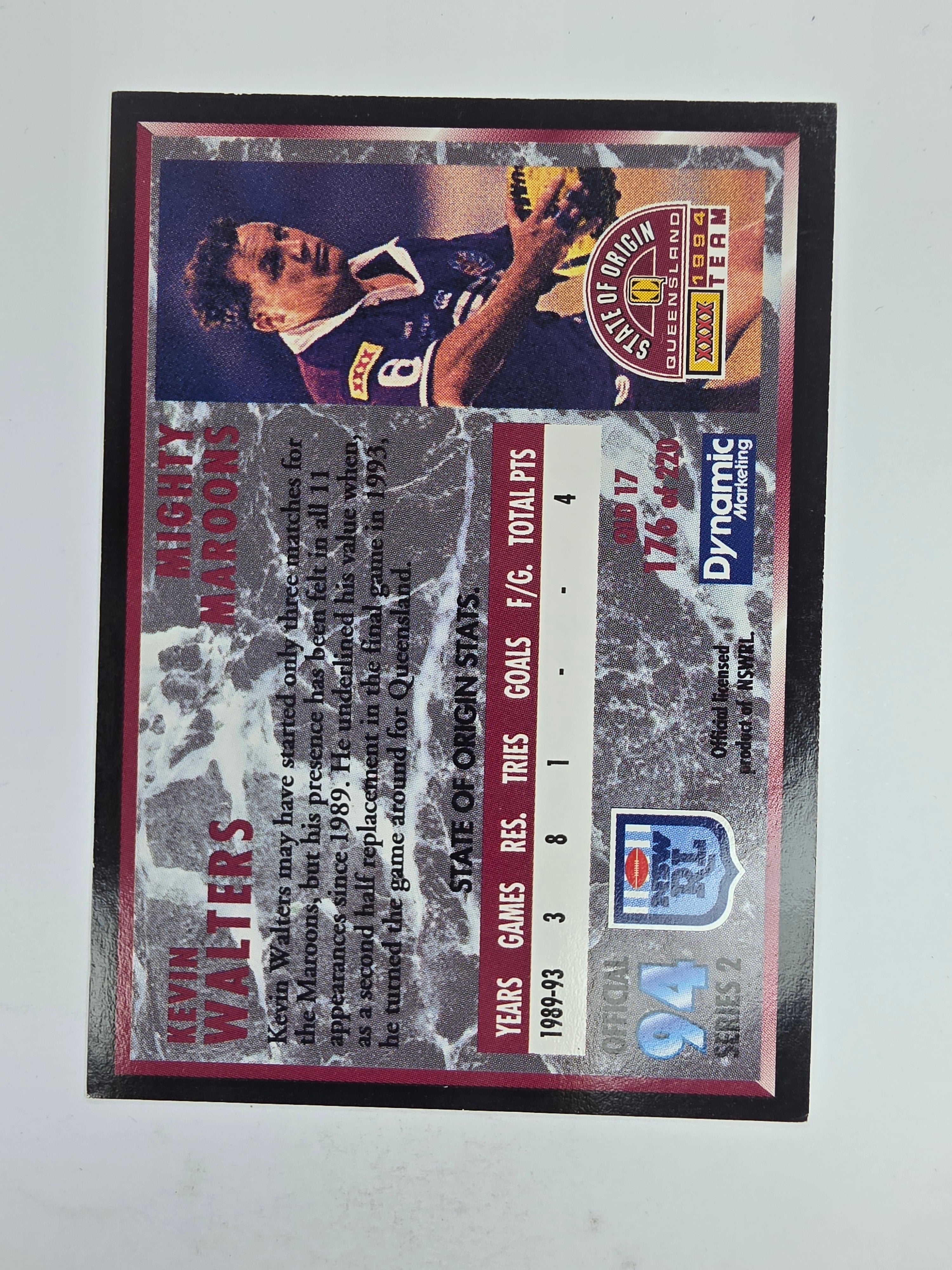 1994 Dynamic Series 2 Base Card #176 Kevin Walters Queensland Maroons