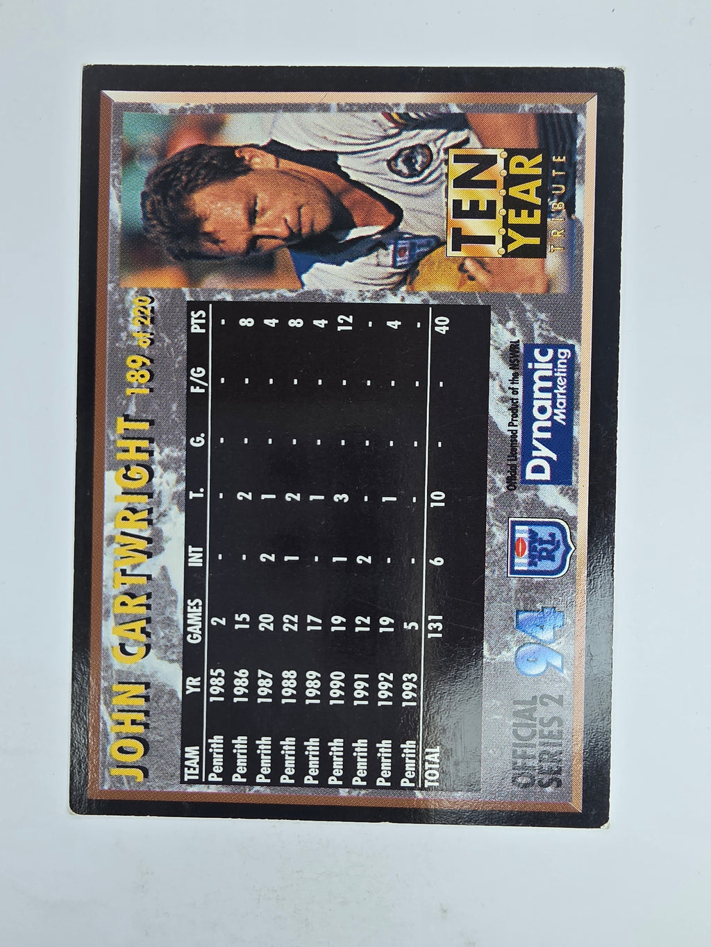 1994 Dynamic Series 2 Base Card #189 John Cartwright Penrith Panthers