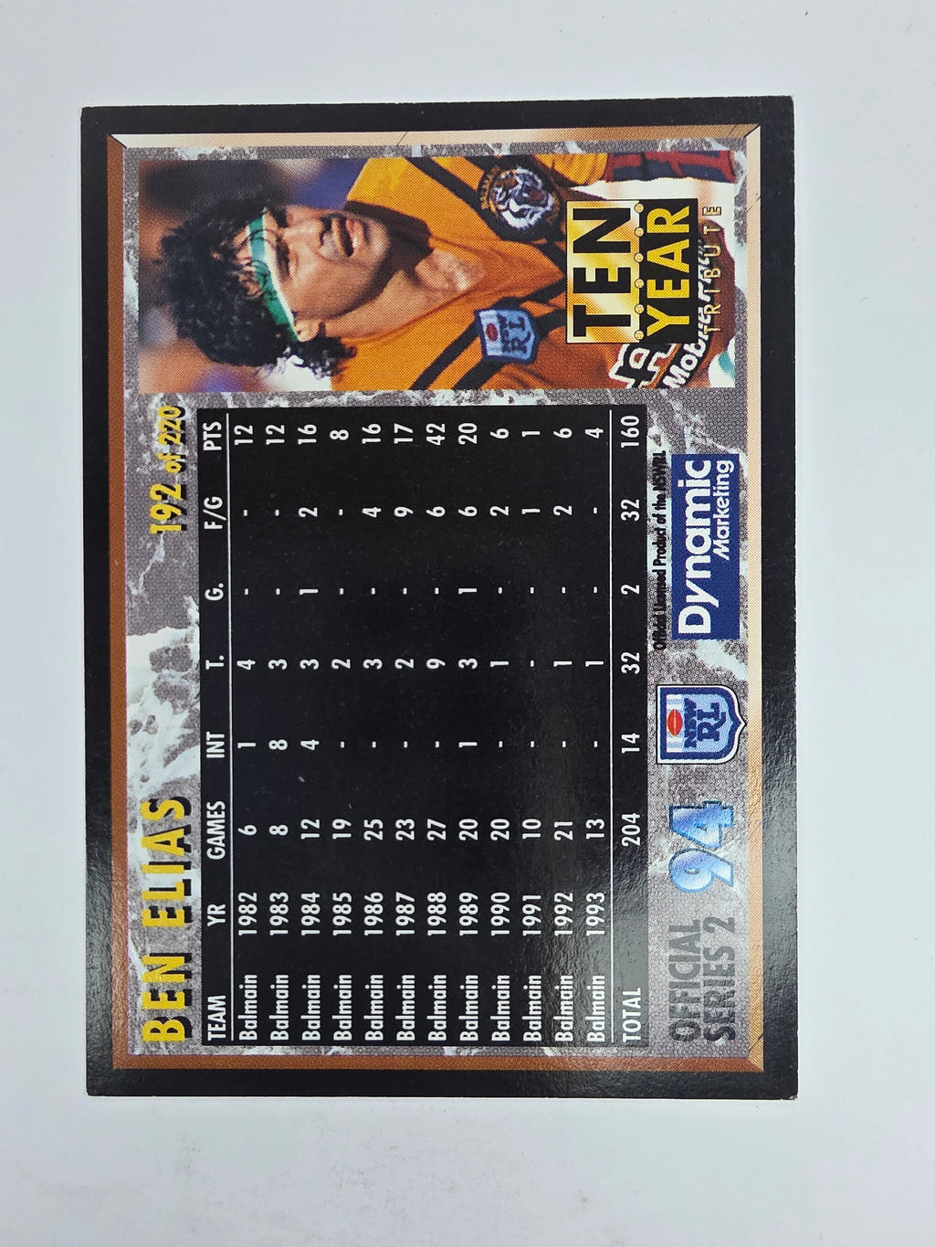 1994 Dynamic Series 2 Base Card #192 Ben Elias Balmain Tigers