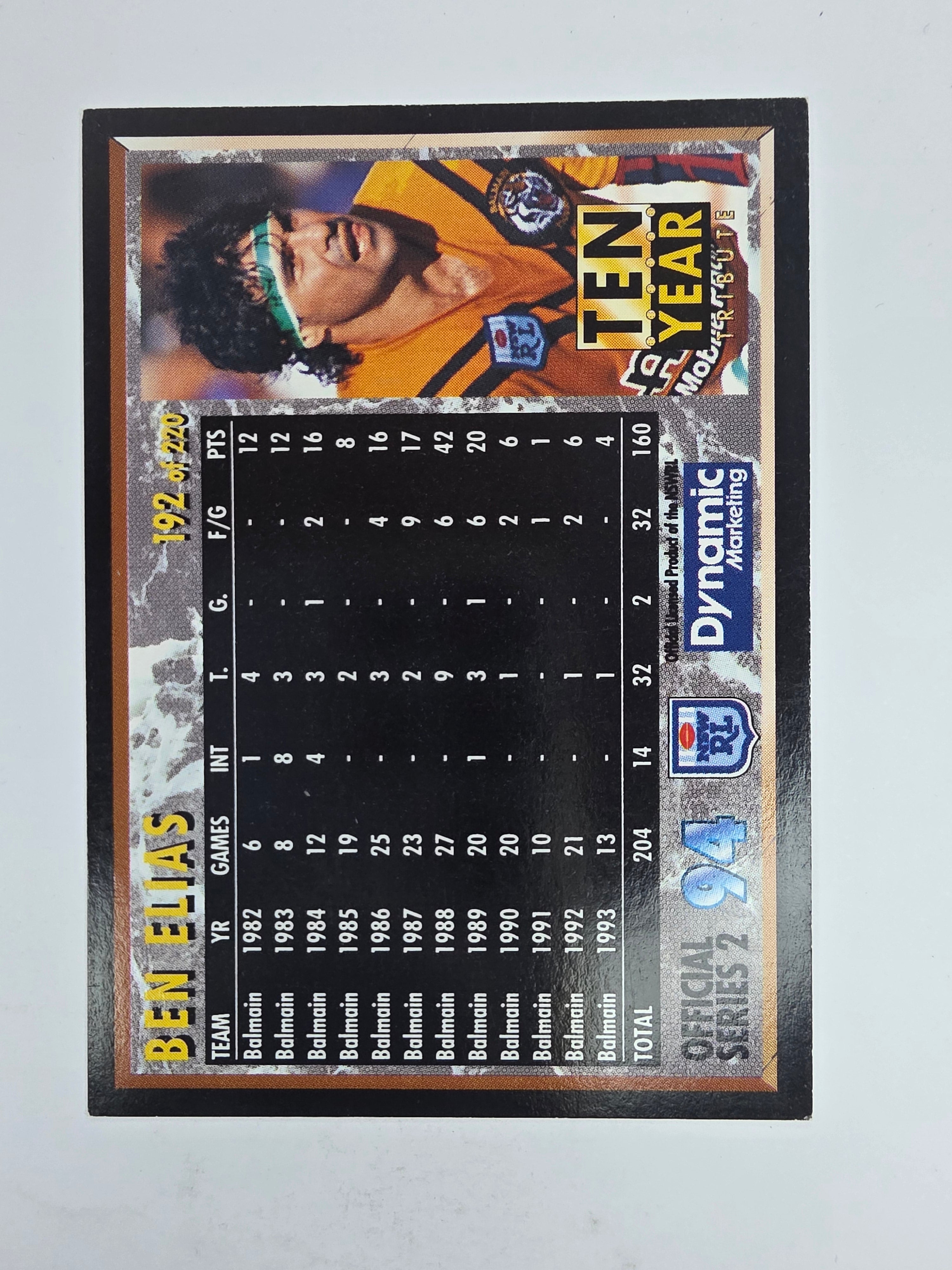 1994 Dynamic Series 2 Base Card #192 Ben Elias Balmain Tigers