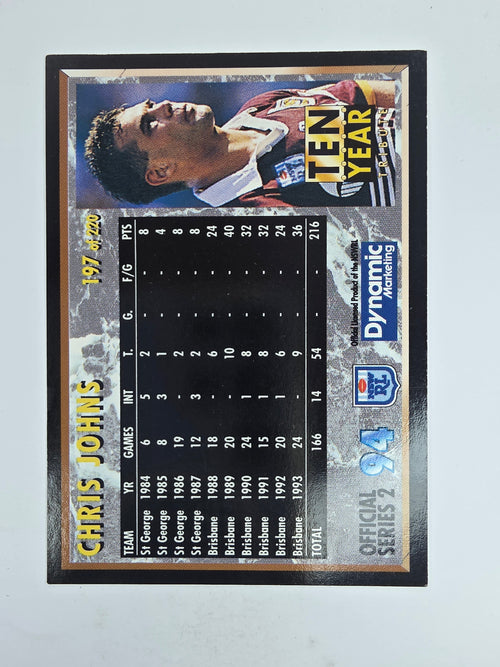 1994 Dynamic Series 2 Base Card #197 Chris Johns Brisbane Broncos