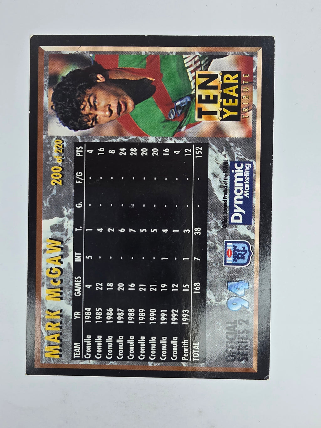 1994 Dynamic Series 2 Base Card #200 Mark McGaw Cronulla Sutherland Sharks
