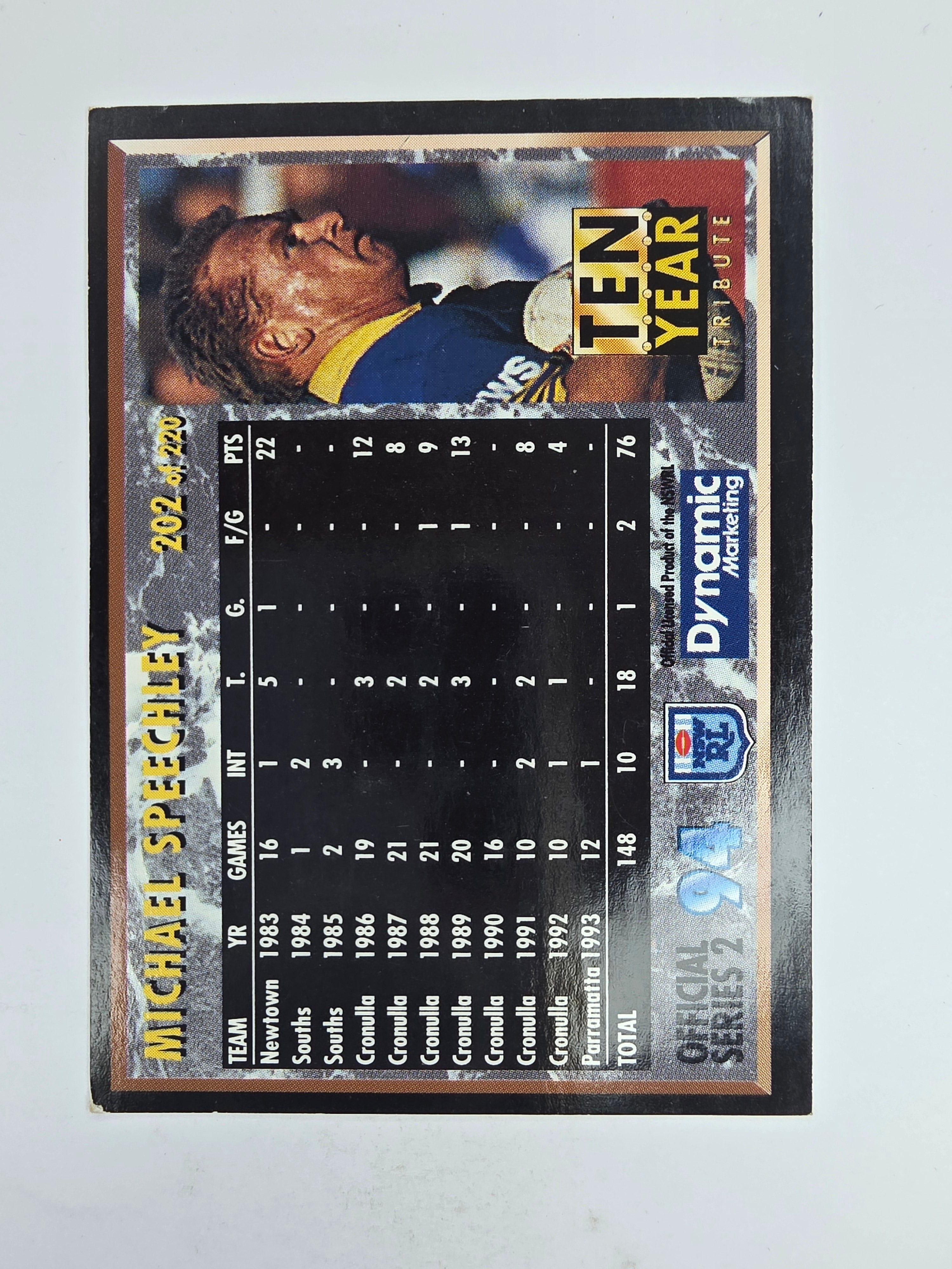1994 Dynamic Series 2 Base Card #202 Michael Speechley Cronulla Sutherland Sharks