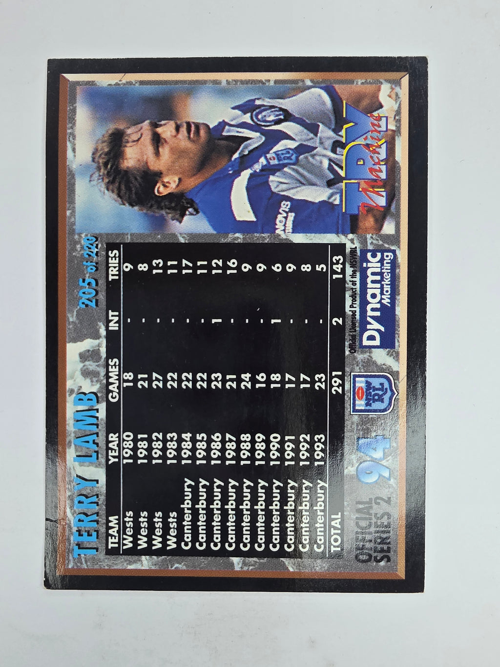 1994 Dynamic Series 2 Base Card #205 Terry Lamb Canterbury Bankstown Bulldogs
