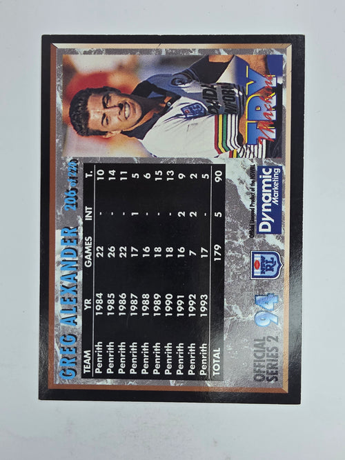 1994 Dynamic Series 2 Base Card #206 Greg Alexander Penrith Panthers