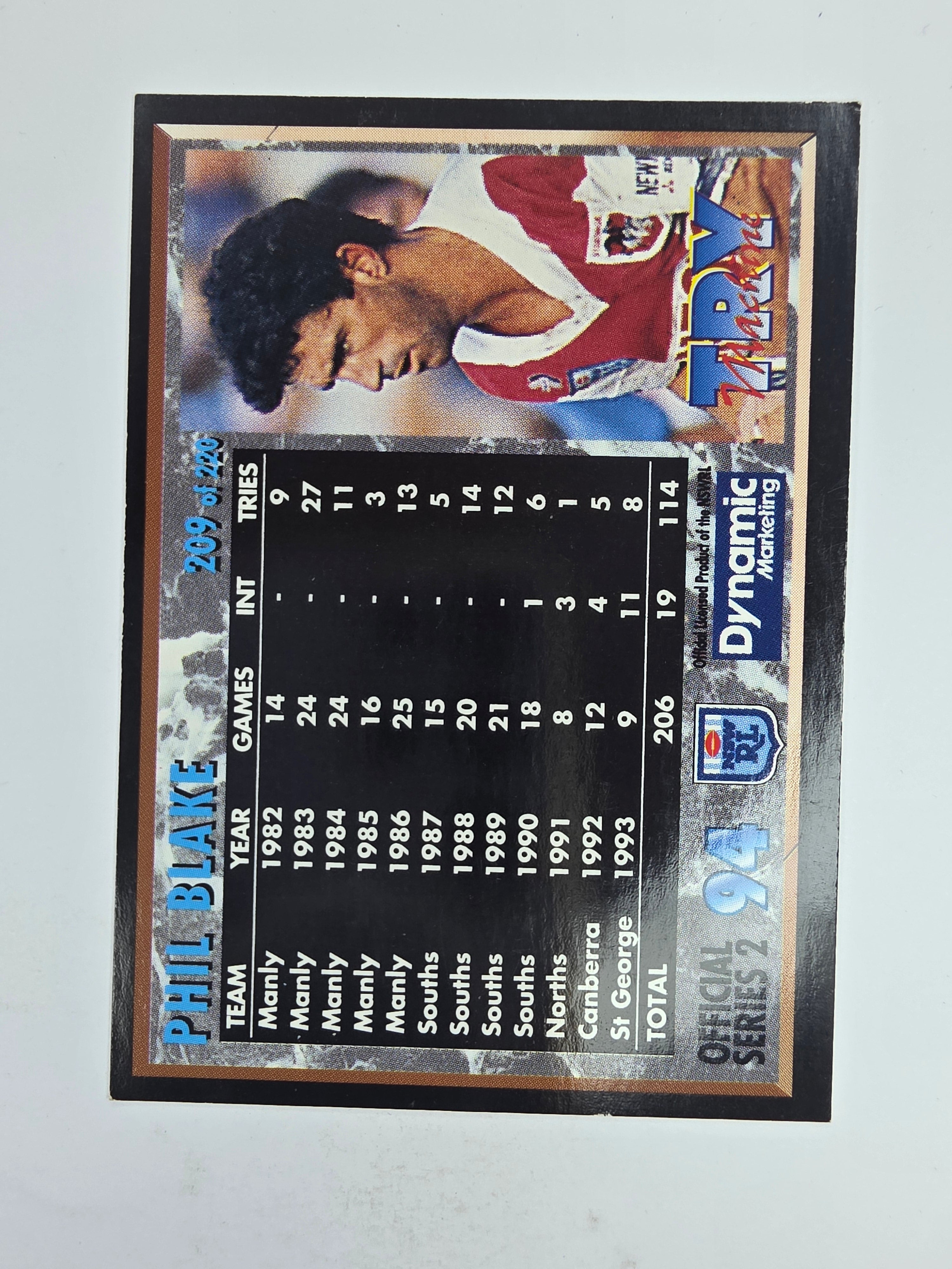 1994 Dynamic Series 2 Base Card #209 Phil Blake South Sydney Rabbitohs