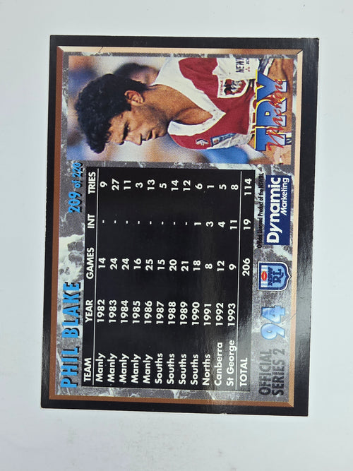 1994 Dynamic Series 2 Base Card #209 Phil Blake South Sydney Rabbitohs