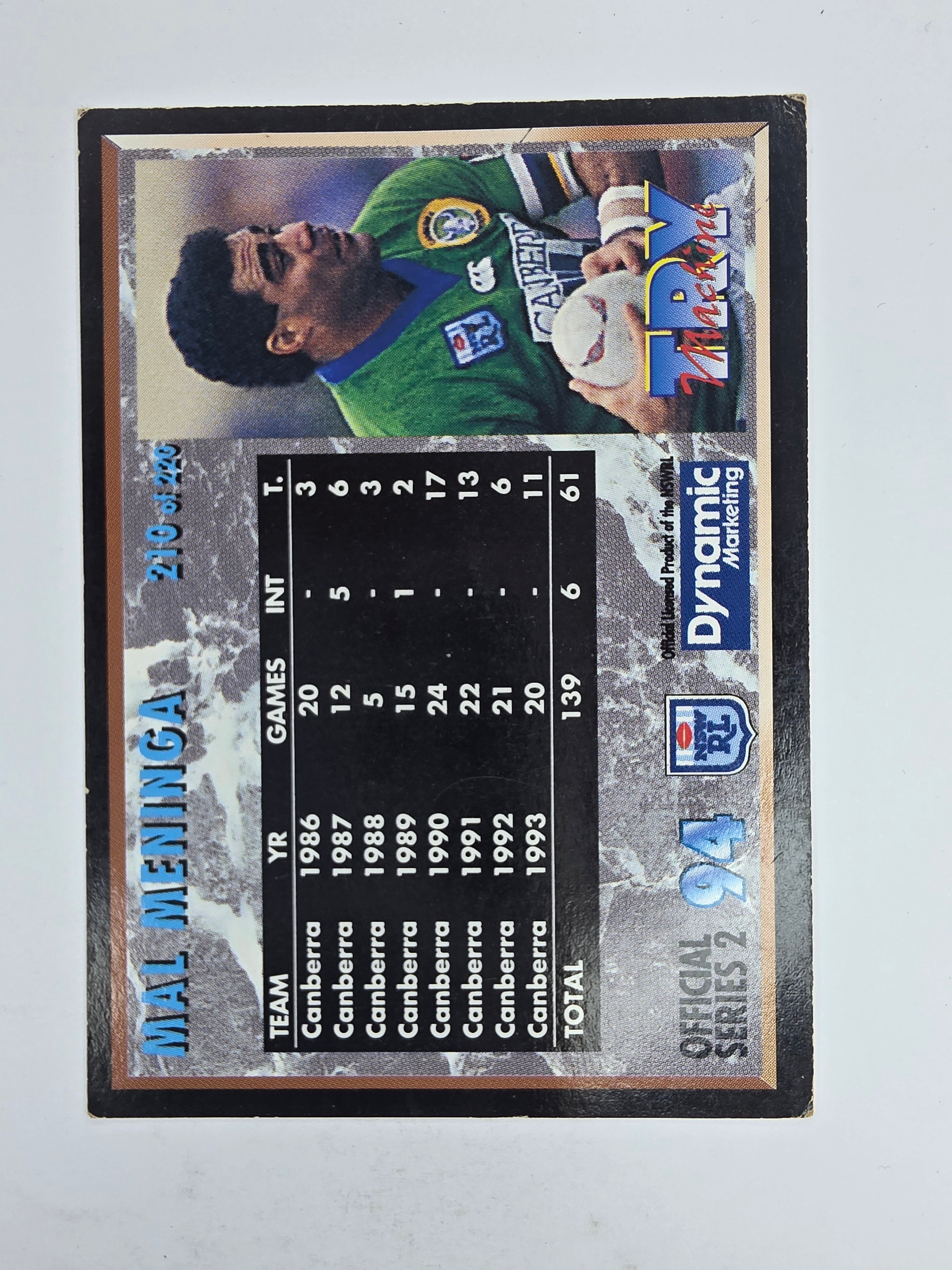 1994 Dynamic Series 2 Base Card #210 Mal Meninga Canberra Raiders