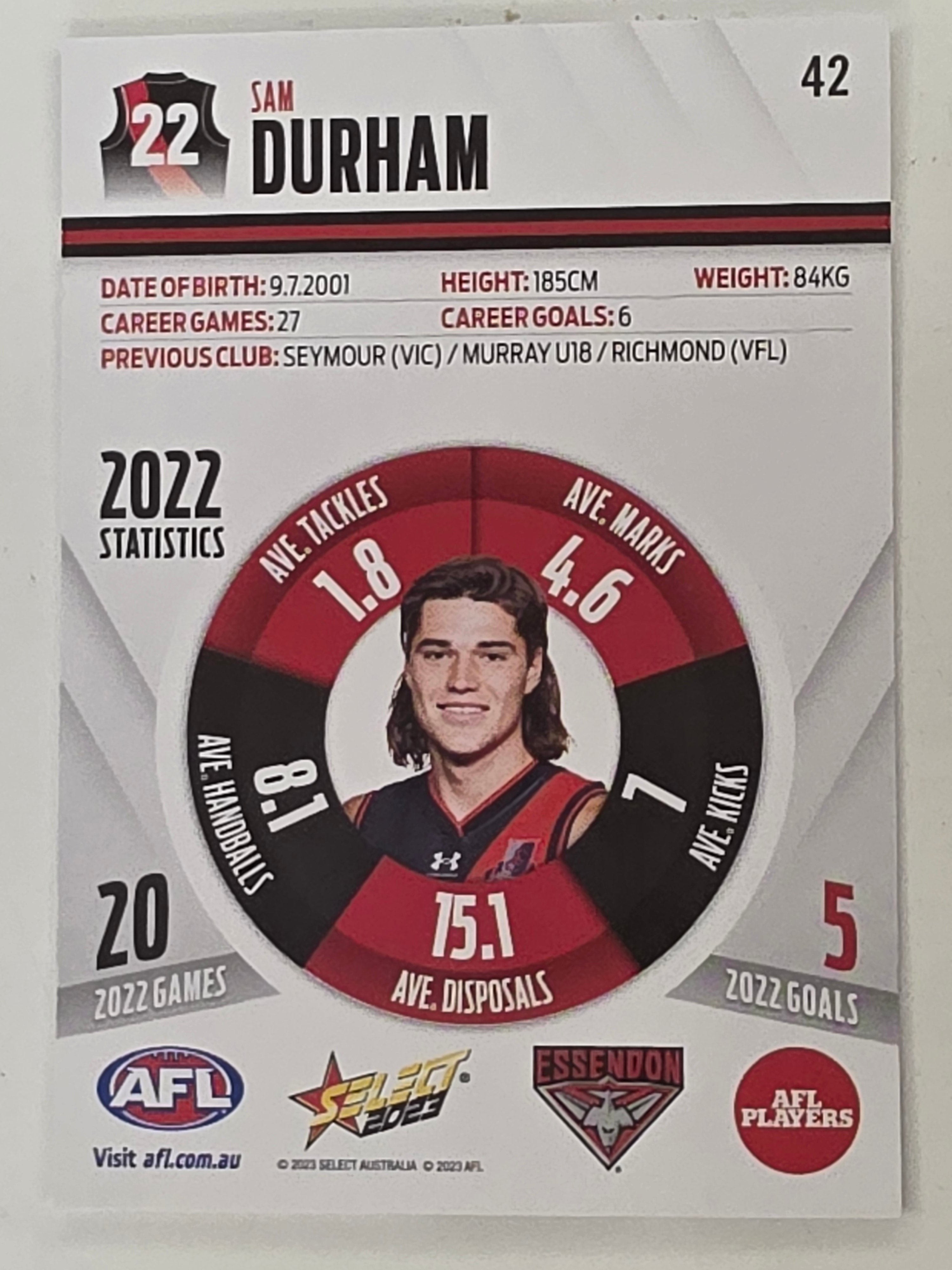AFL 2023 Footy Stars Base Card #042 Sam Durham Essendon Bombers