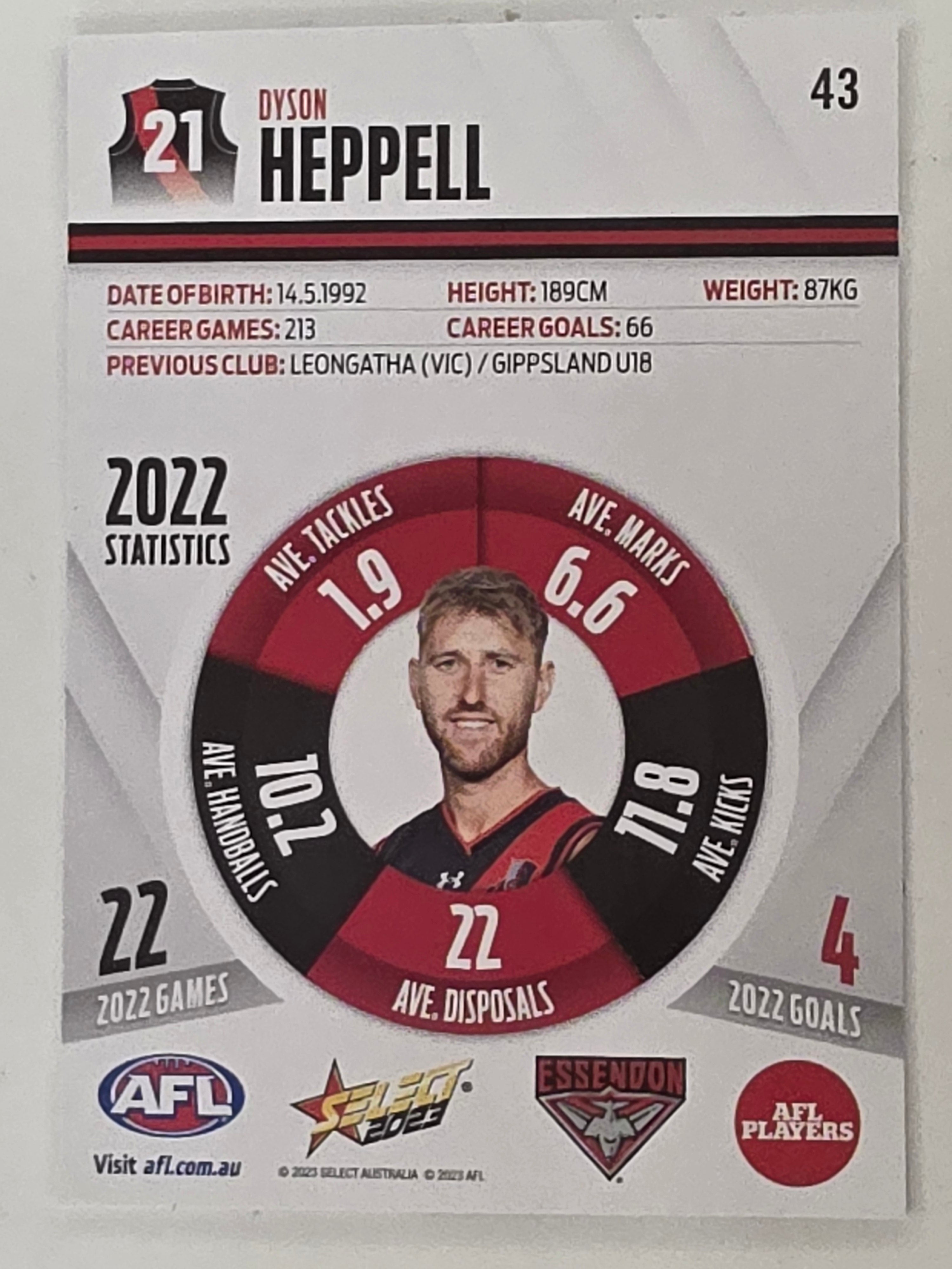AFL 2023 Footy Stars Base Card #043 Dyson Heppell Essendon Bombers