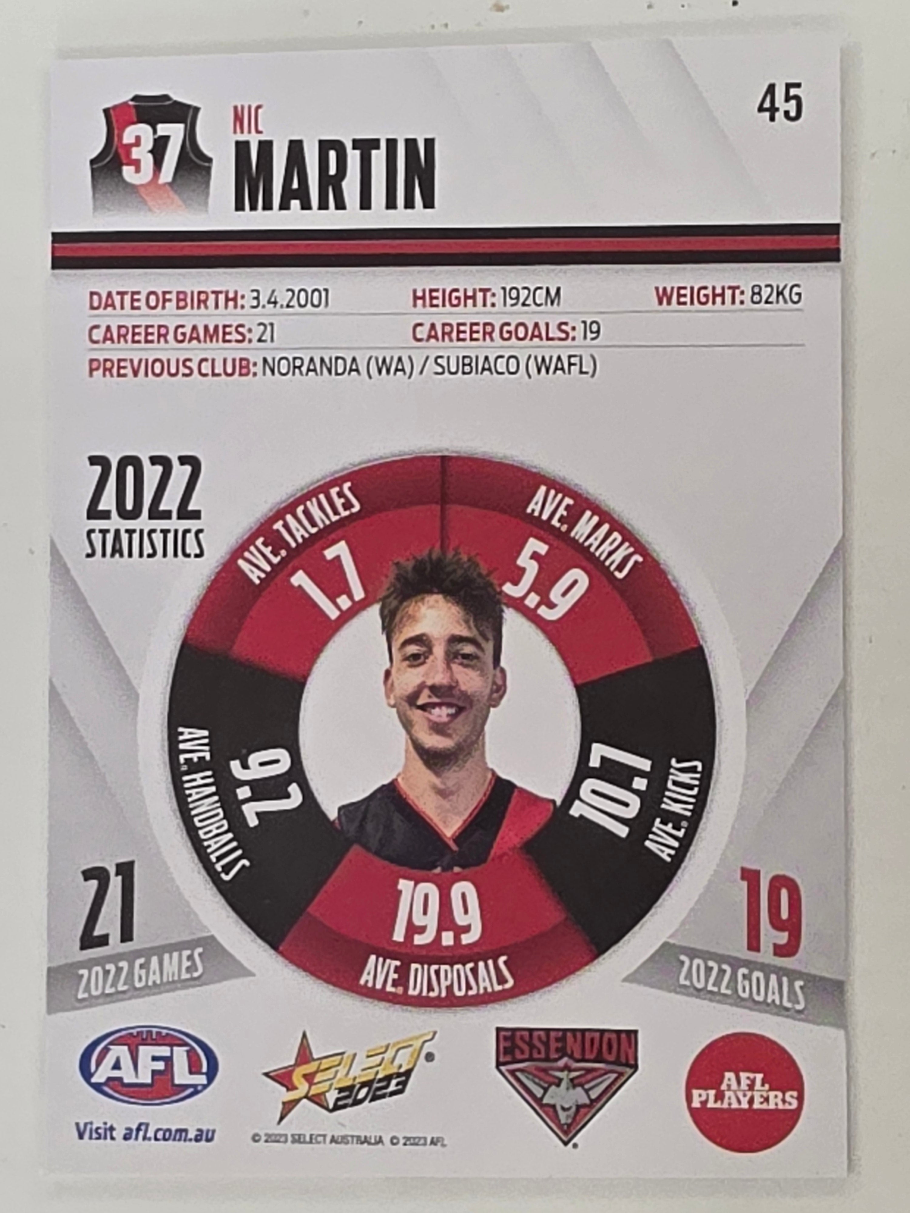 AFL 2023 Footy Stars Base Card #045 Nic Martin Essendon Bombers