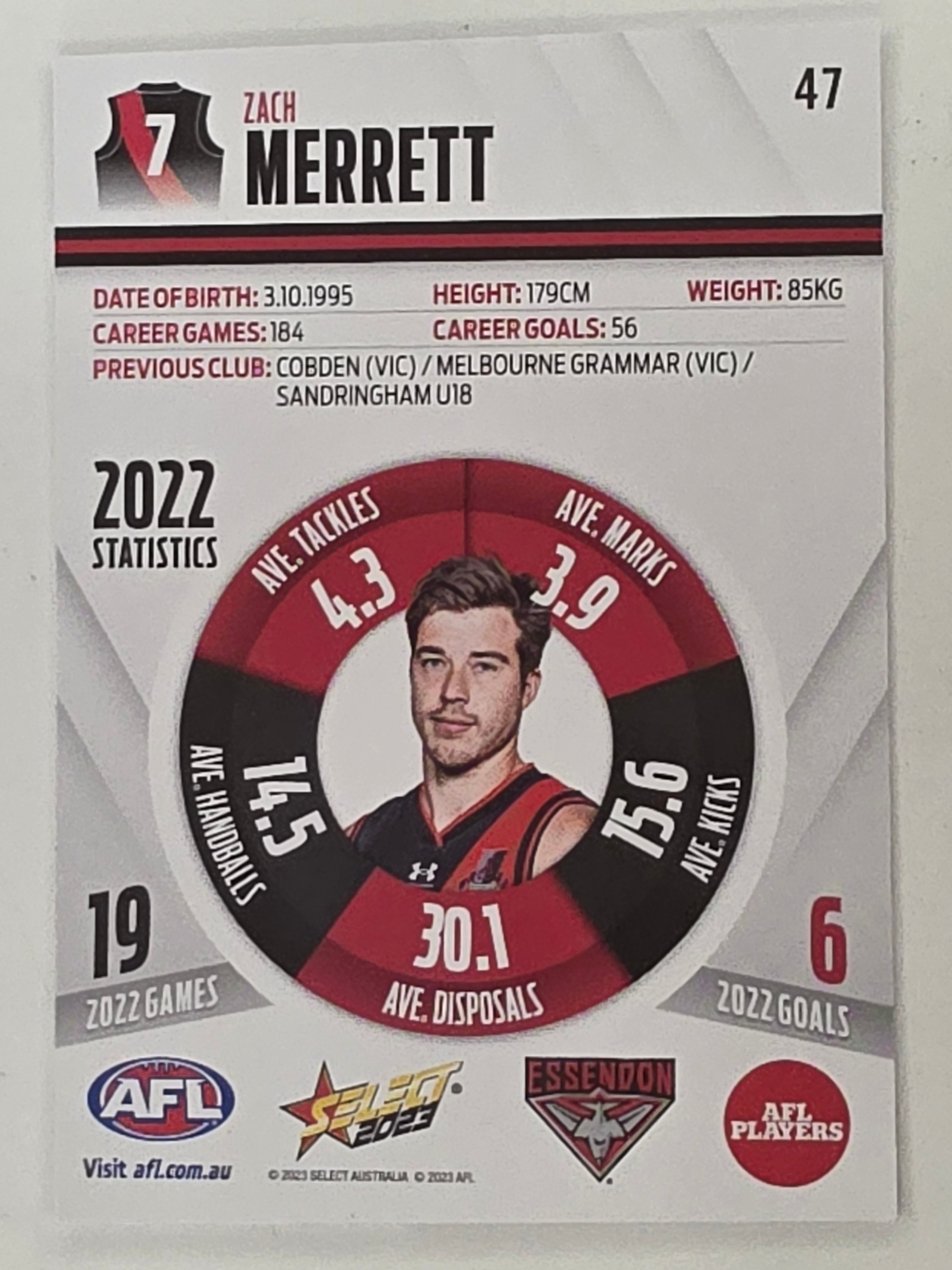 AFL 2023 Footy Stars Base Card #047 Zach Merrett Essendon Bombers