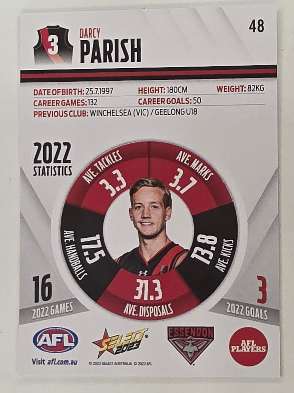 AFL 2023 Footy Stars Base Card #048 Darcy Parish Essendon Bombers
