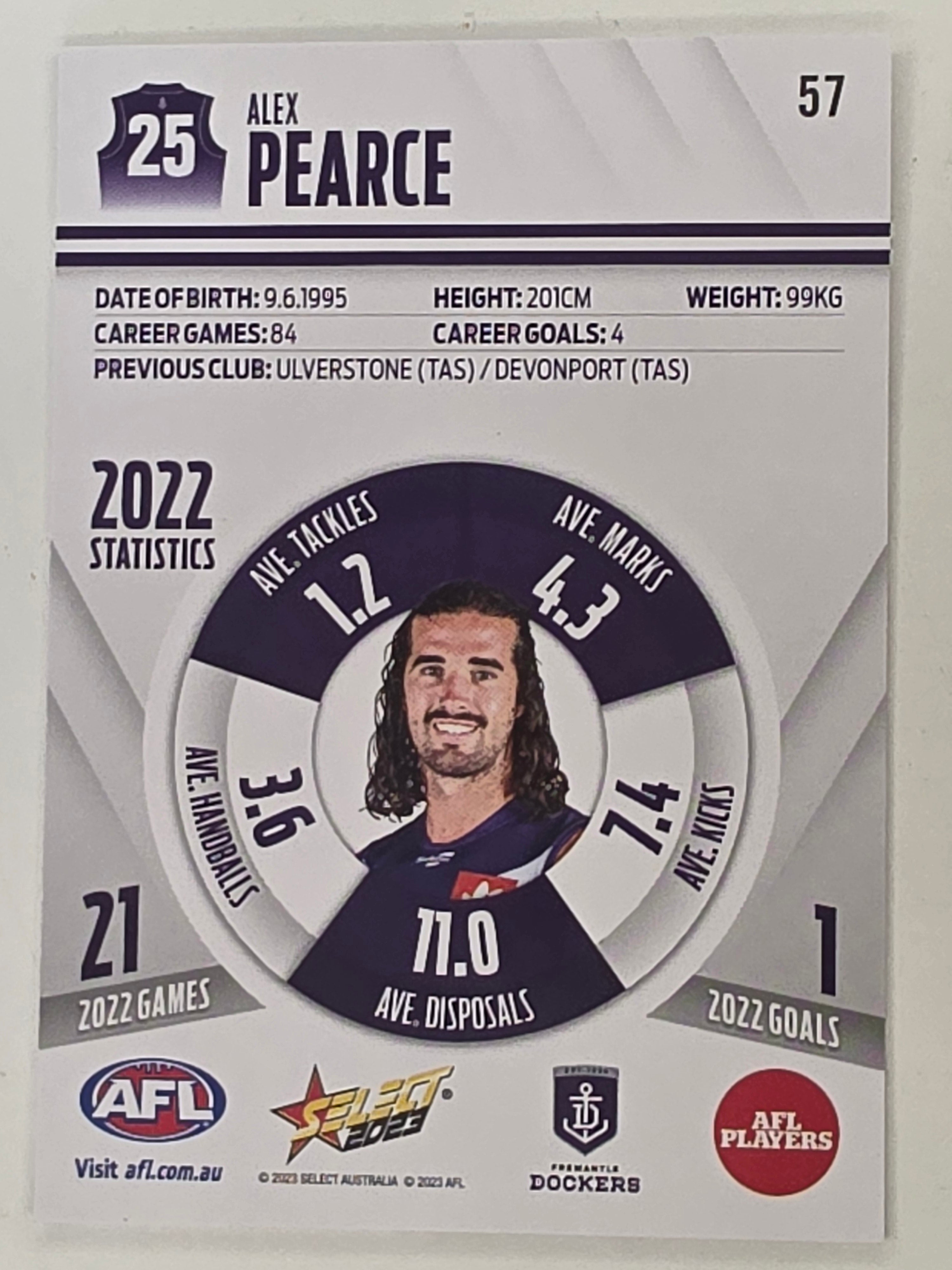 AFL 2023 Footy Stars Base Card #057 Alex Pearce Fremantle Dockers