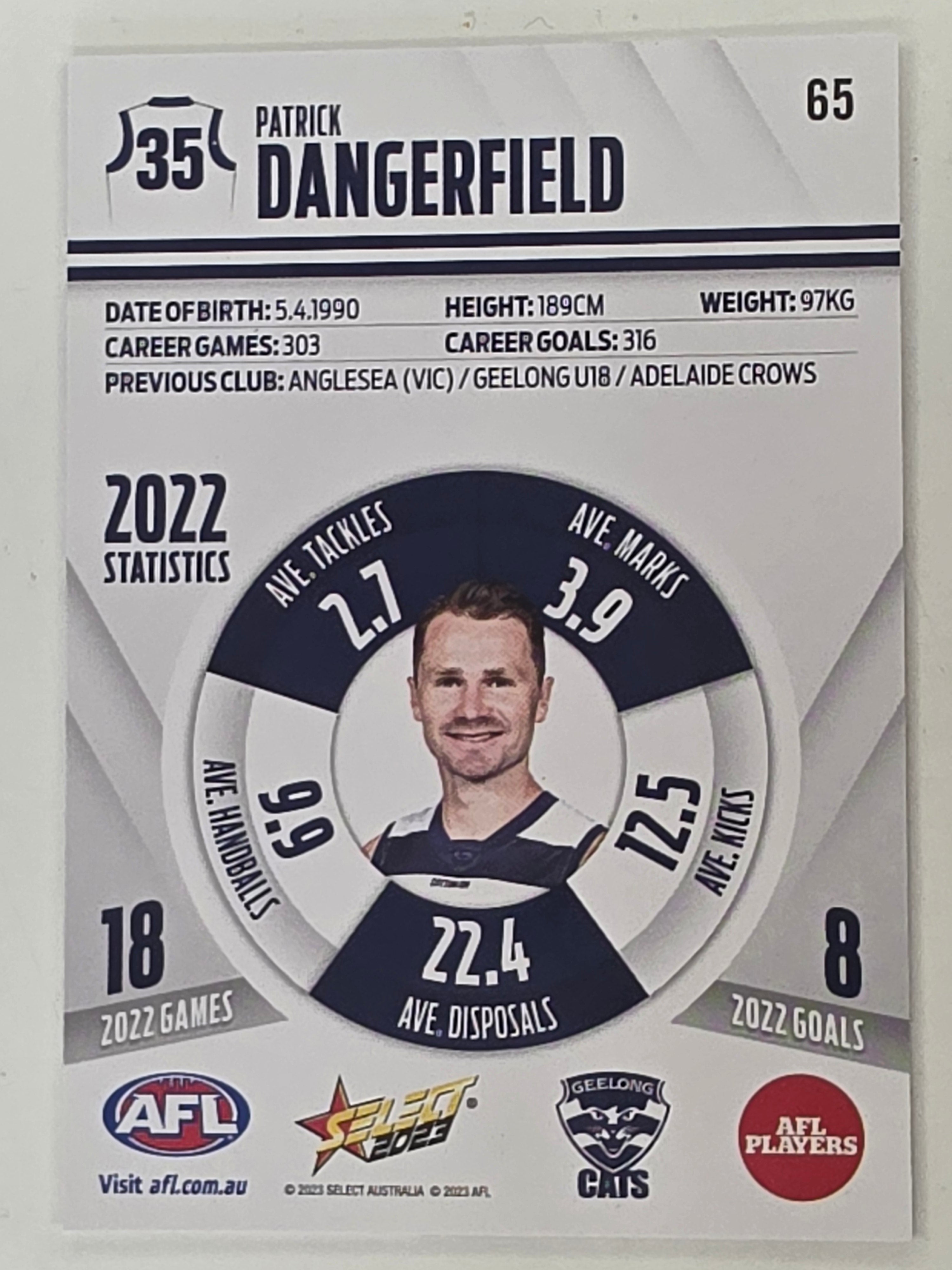 AFL 2023 Footy Stars Base Card #065 Patrick Dangerfield Geelong Cats