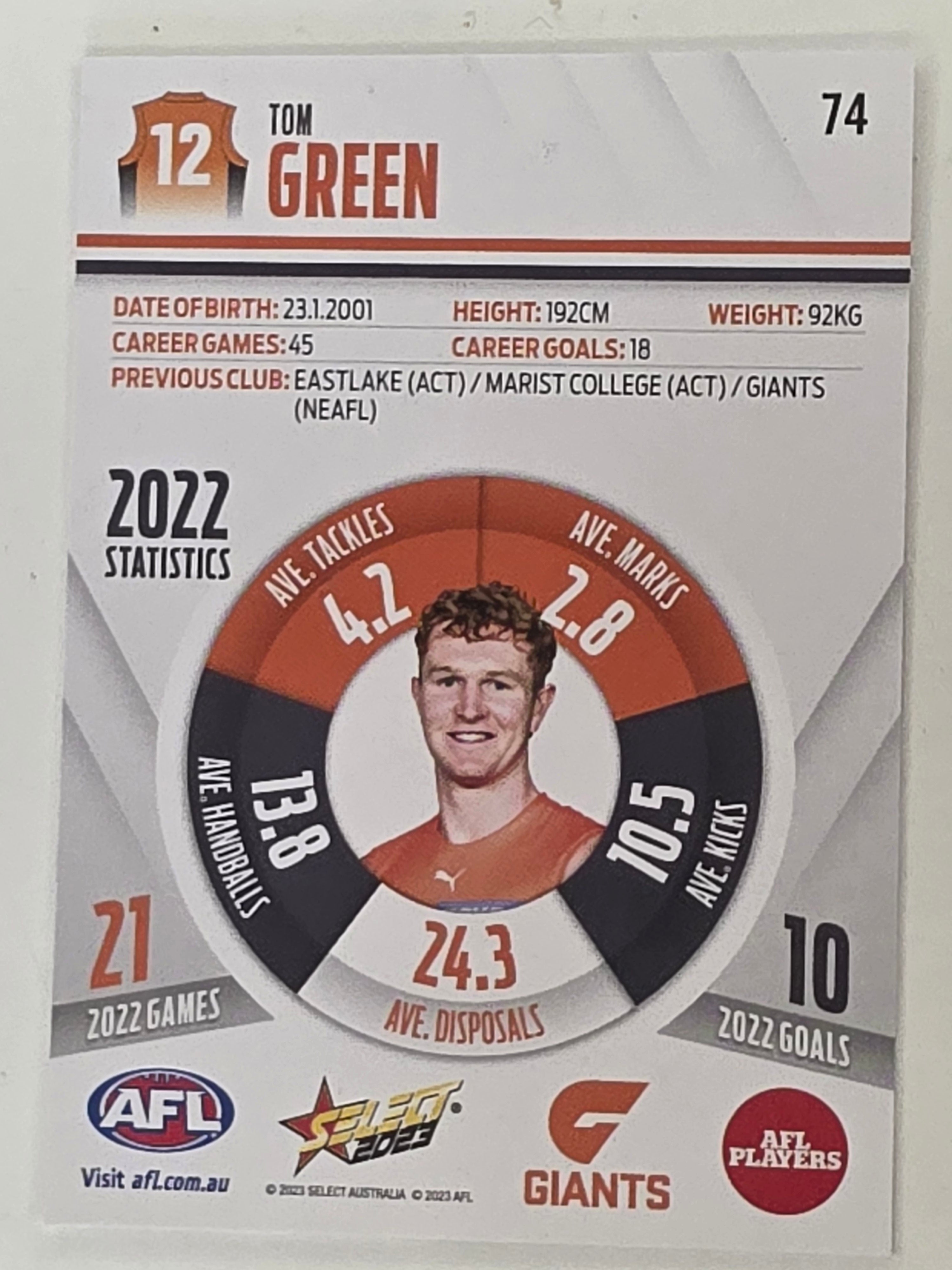 AFL 2023 Footy Stars Base Card #074 Tom Green GWS Giants