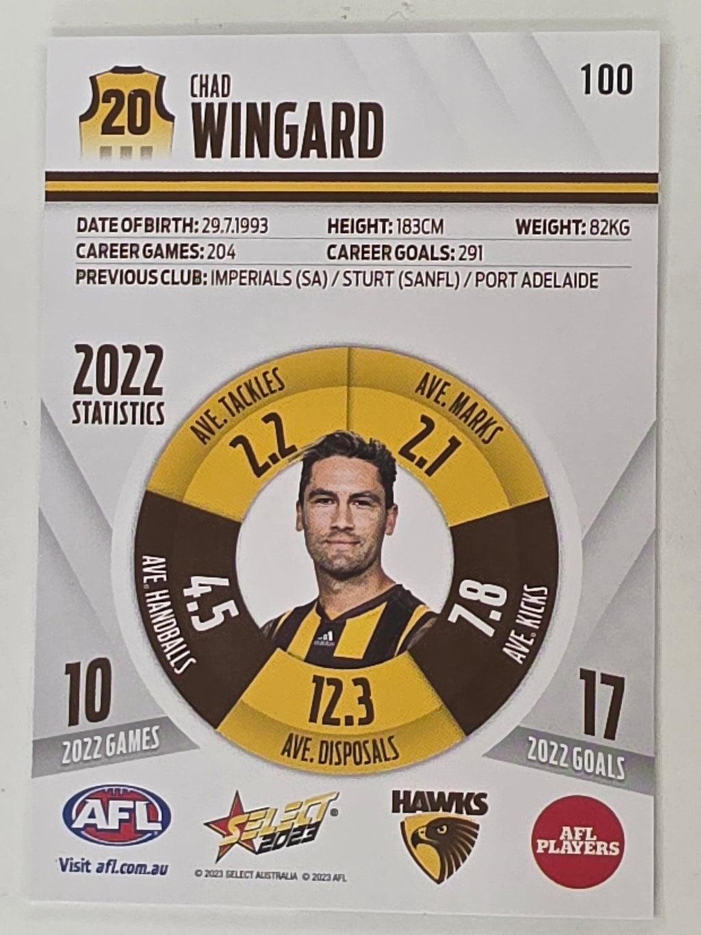 AFL 2023 Footy Stars Base Card #100 Chad Wingard Hawthorn Hawks