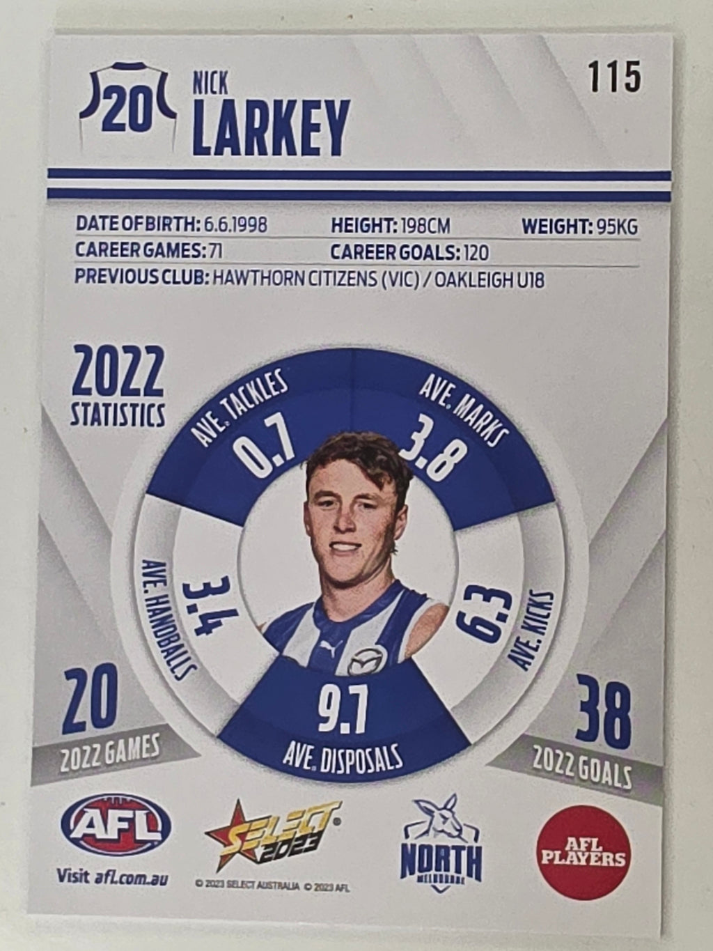 AFL 2023 Footy Stars Base Card #115 Nick Larkey North Melbourne Kangaroos