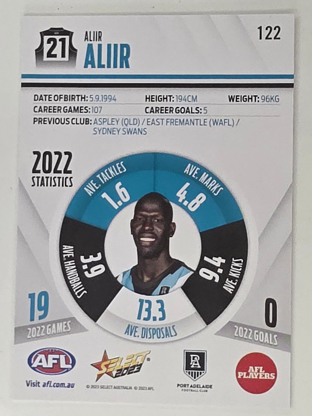 AFL 2023 Footy Stars Base Card #122 Aliir Aliir Port Adelaide Power