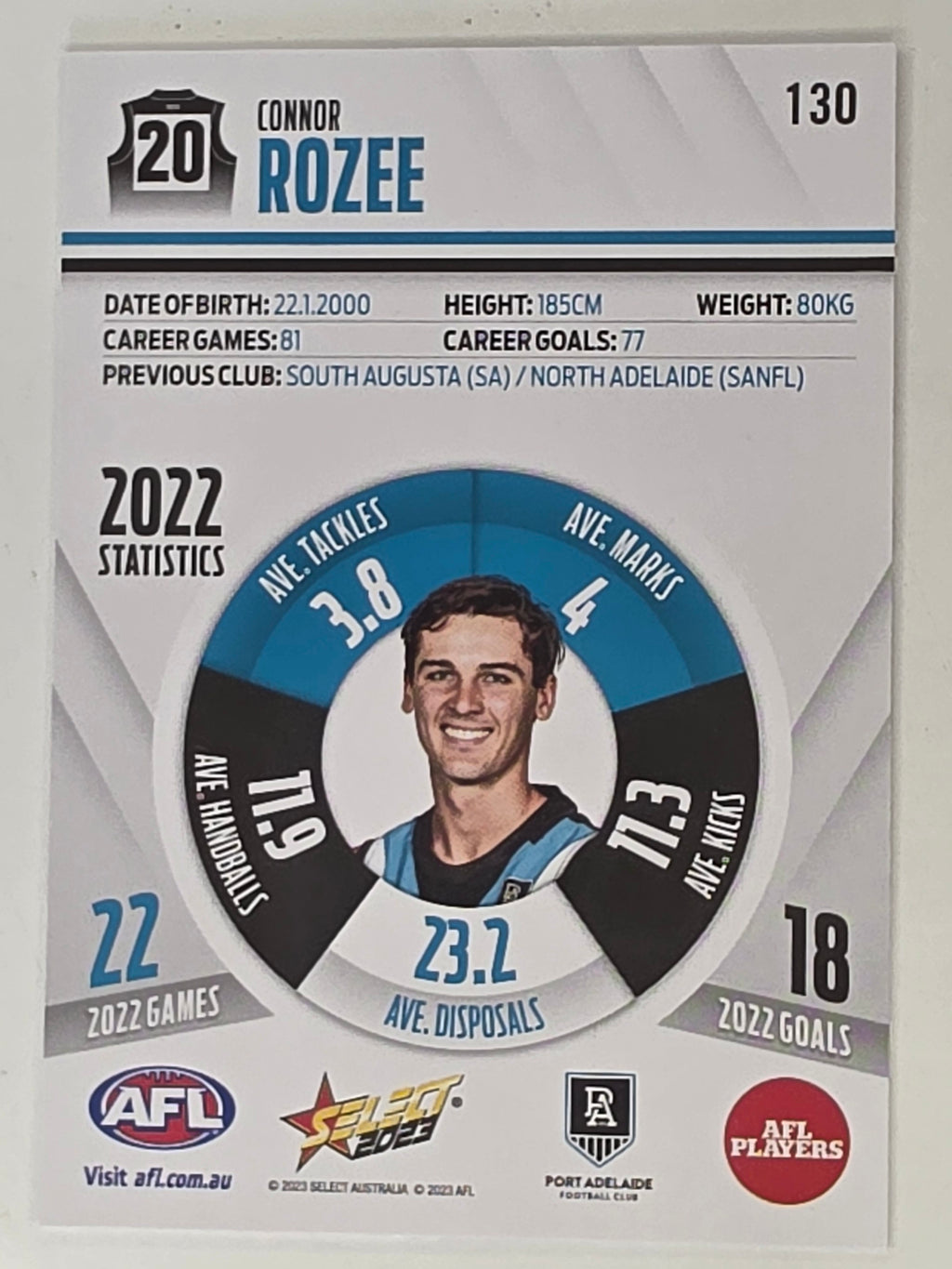 AFL 2023 Footy Stars Base Card #130 Connor Rozee Port Adelaide Power