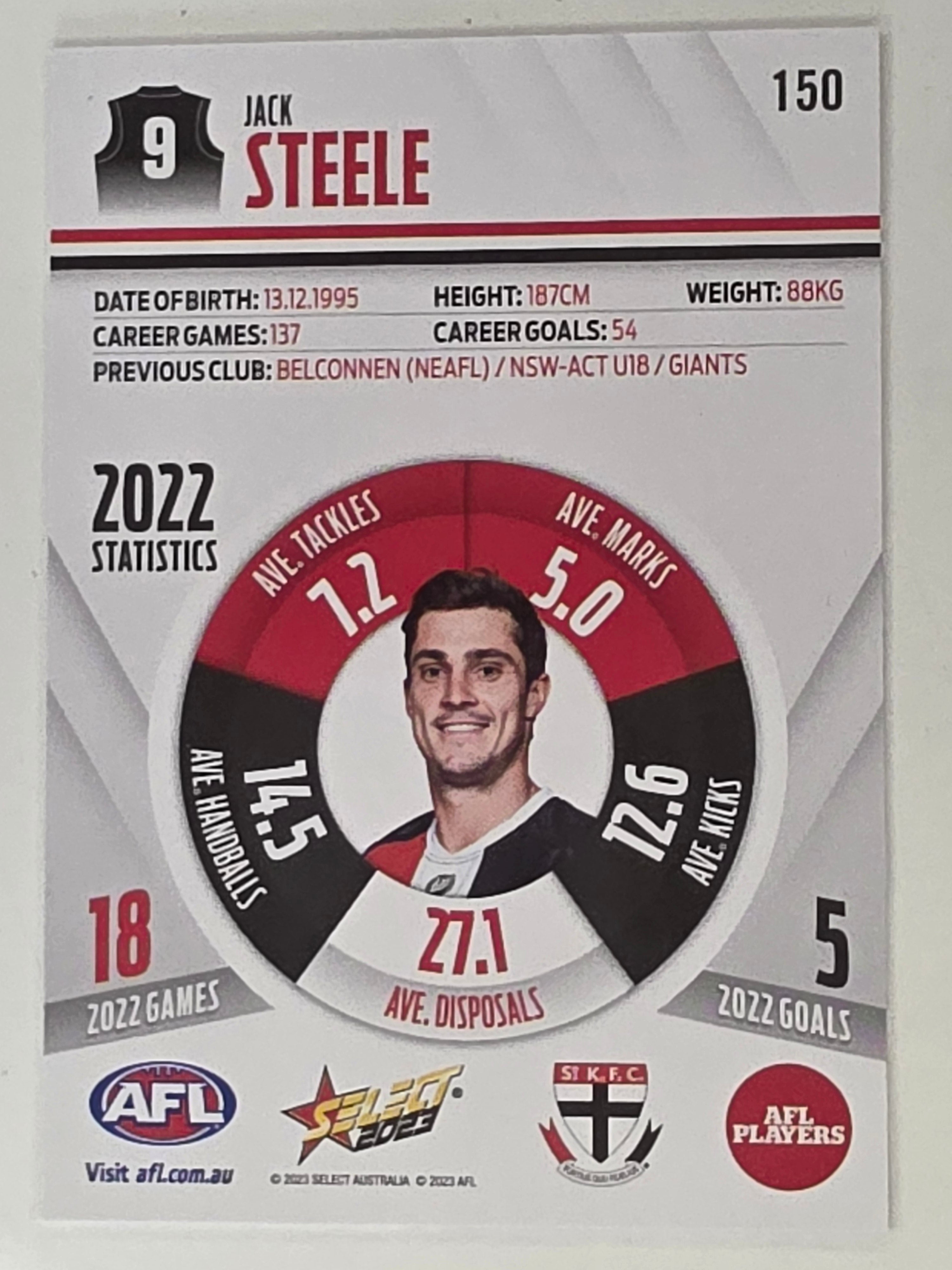AFL 2023 Footy Stars Base Card #150 Jack Steele St Kilda Saints