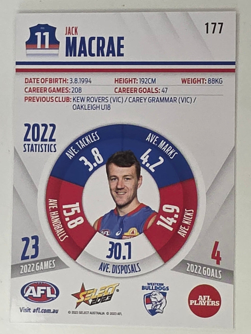 AFL 2023 Footy Stars Base Card #177 Jack Macrae Western Bulldogs