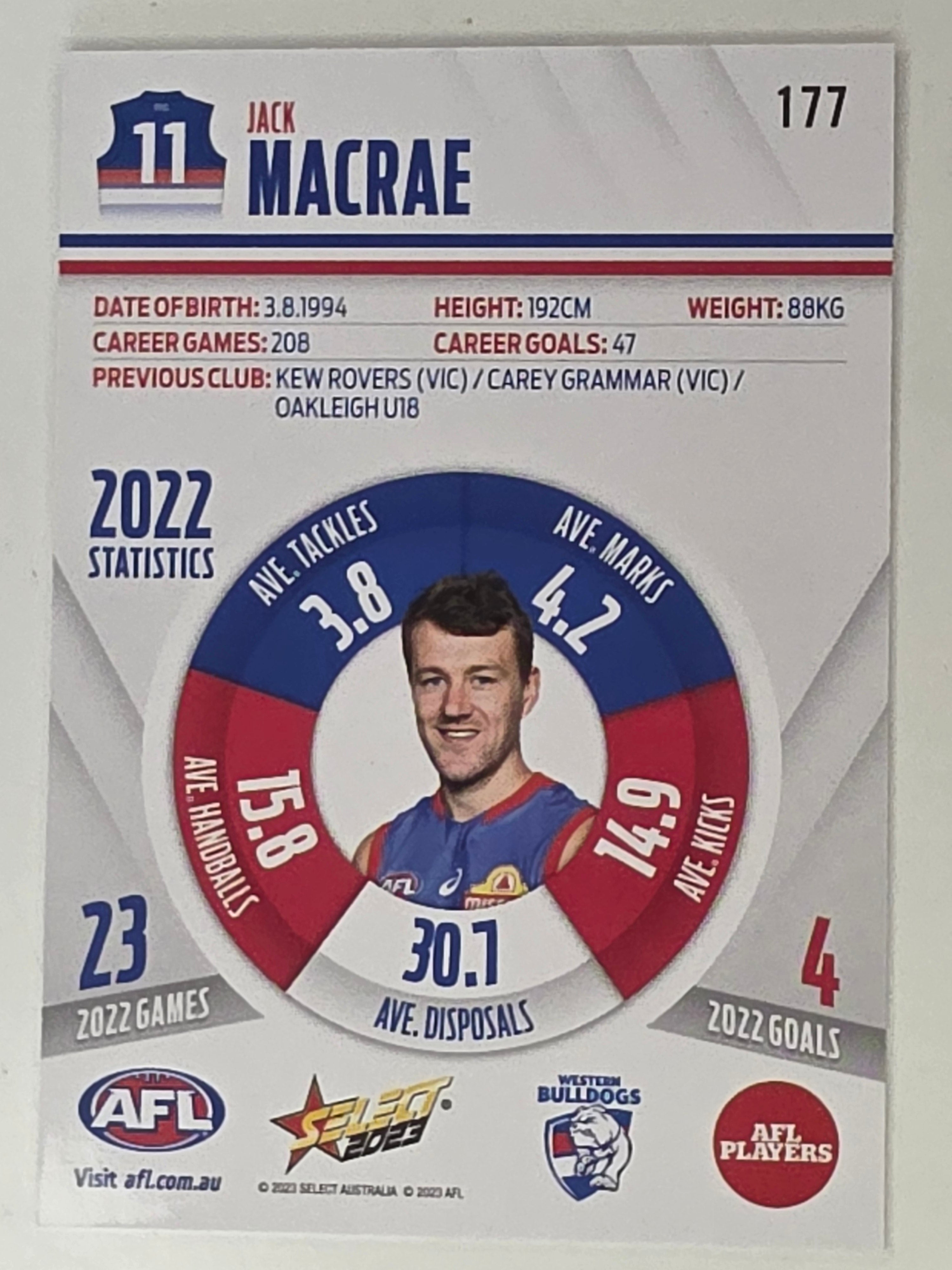 AFL 2023 Footy Stars Base Card #177 Jack Macrae Western Bulldogs