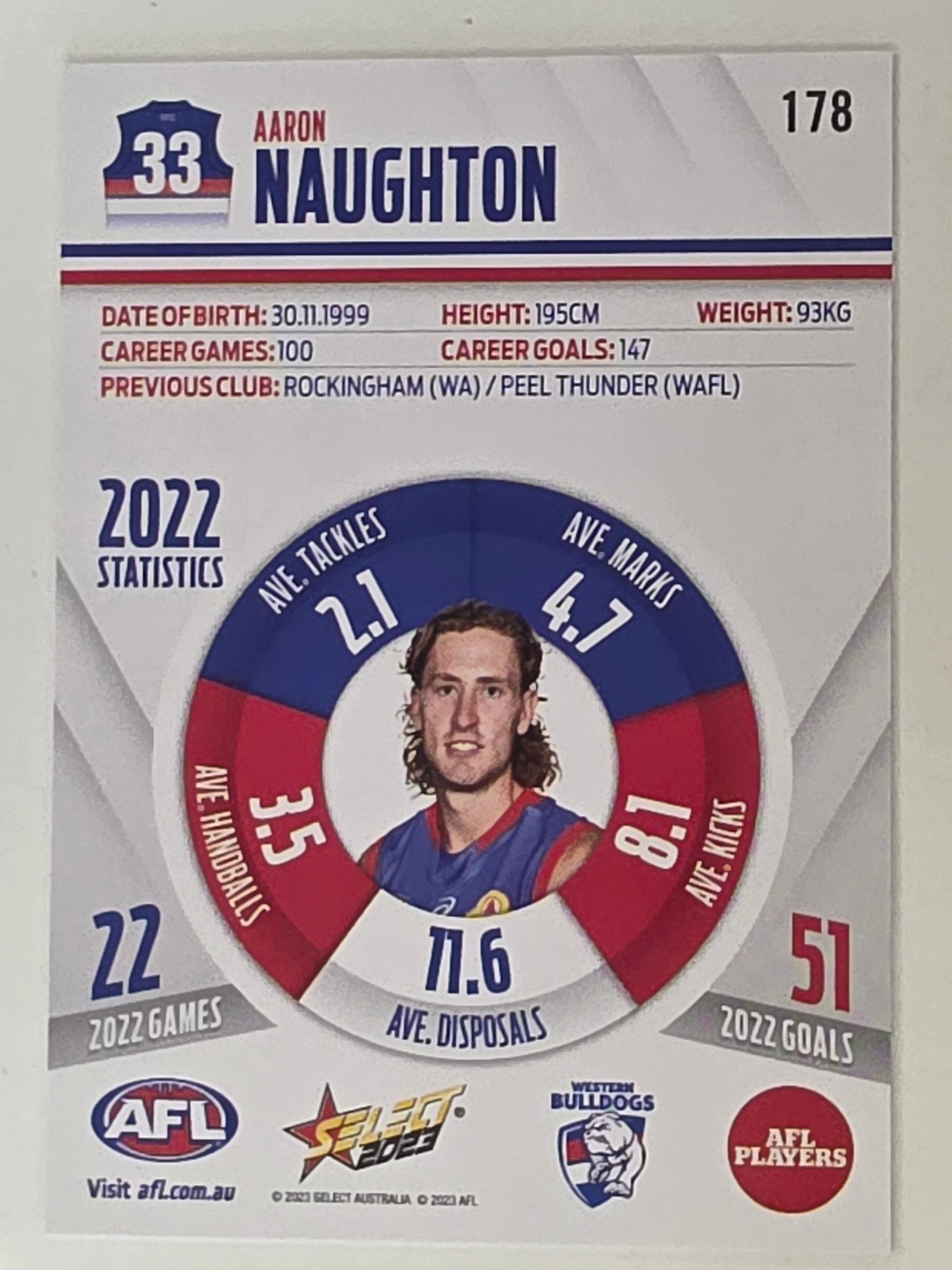 AFL 2023 Footy Stars Base Card #178 Aaron Naughton Western Bulldogs