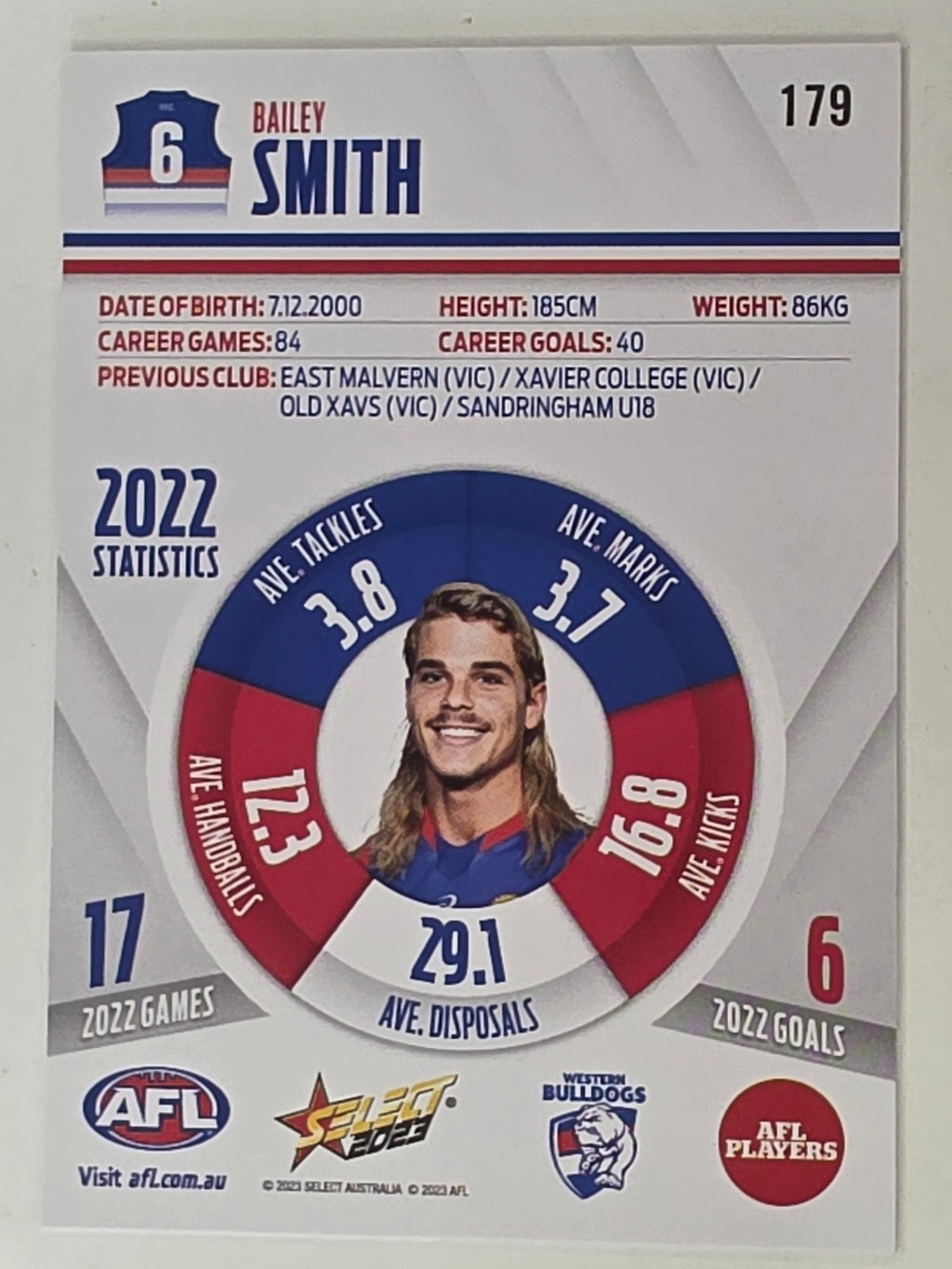 AFL 2023 Footy Stars Base Card #179 Bailey Smith Western Bulldogs