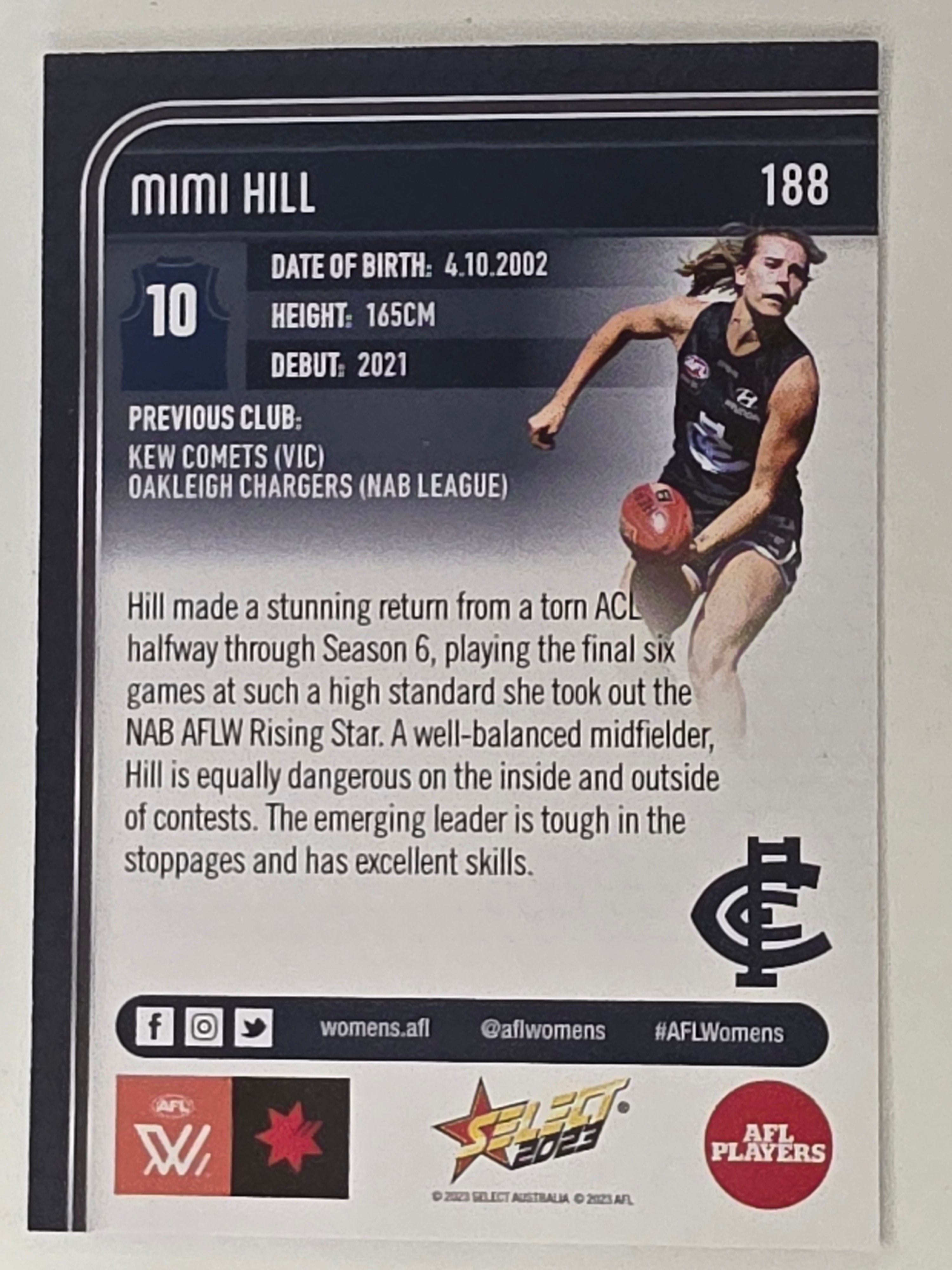 AFL 2023 Footy Stars Base Card #188 Mimi Hill Carlton Blues AFLW