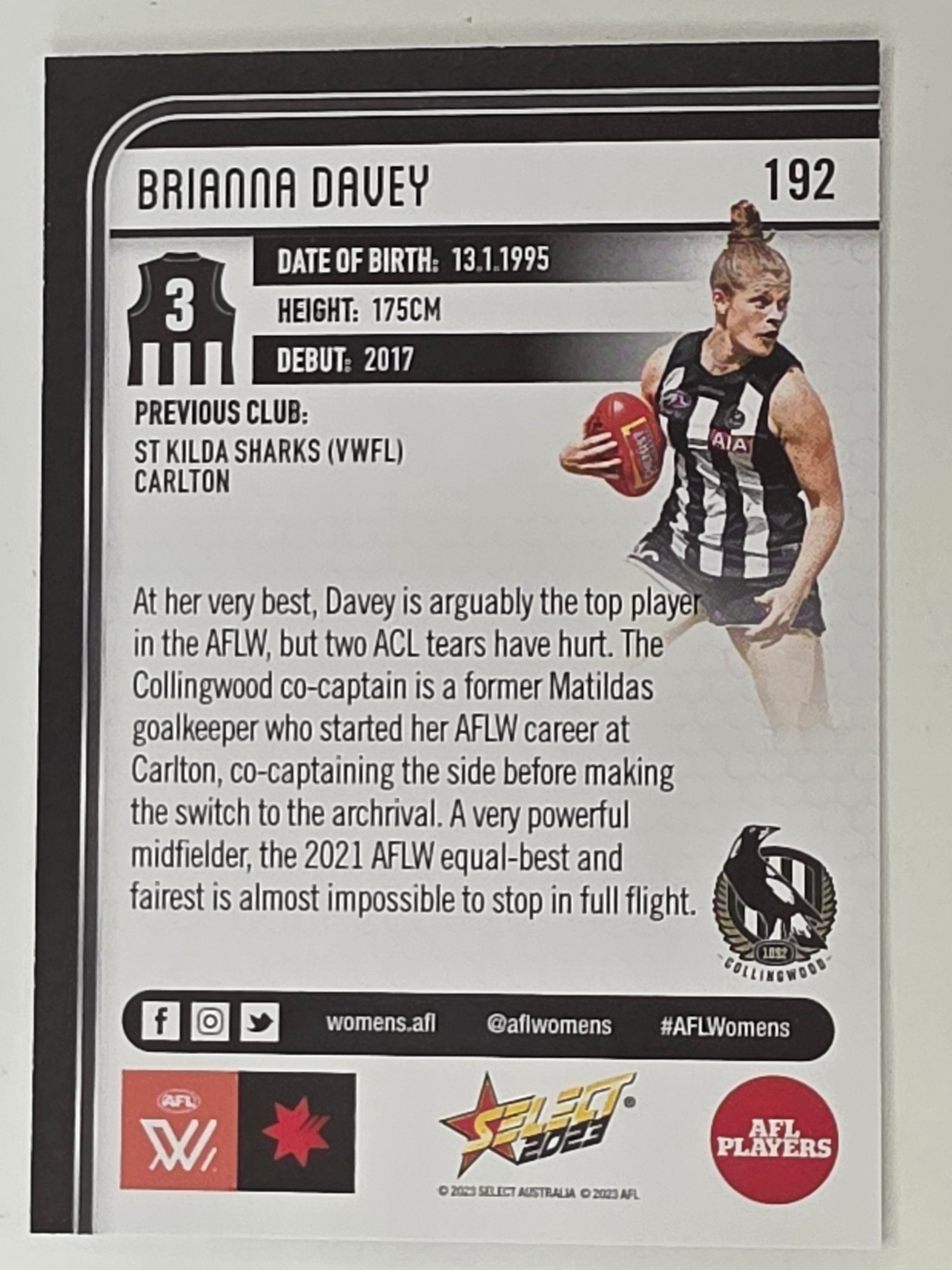 AFL 2023 Footy Stars Base Card #192 Brianna Davey Collingwood Magpies AFLW