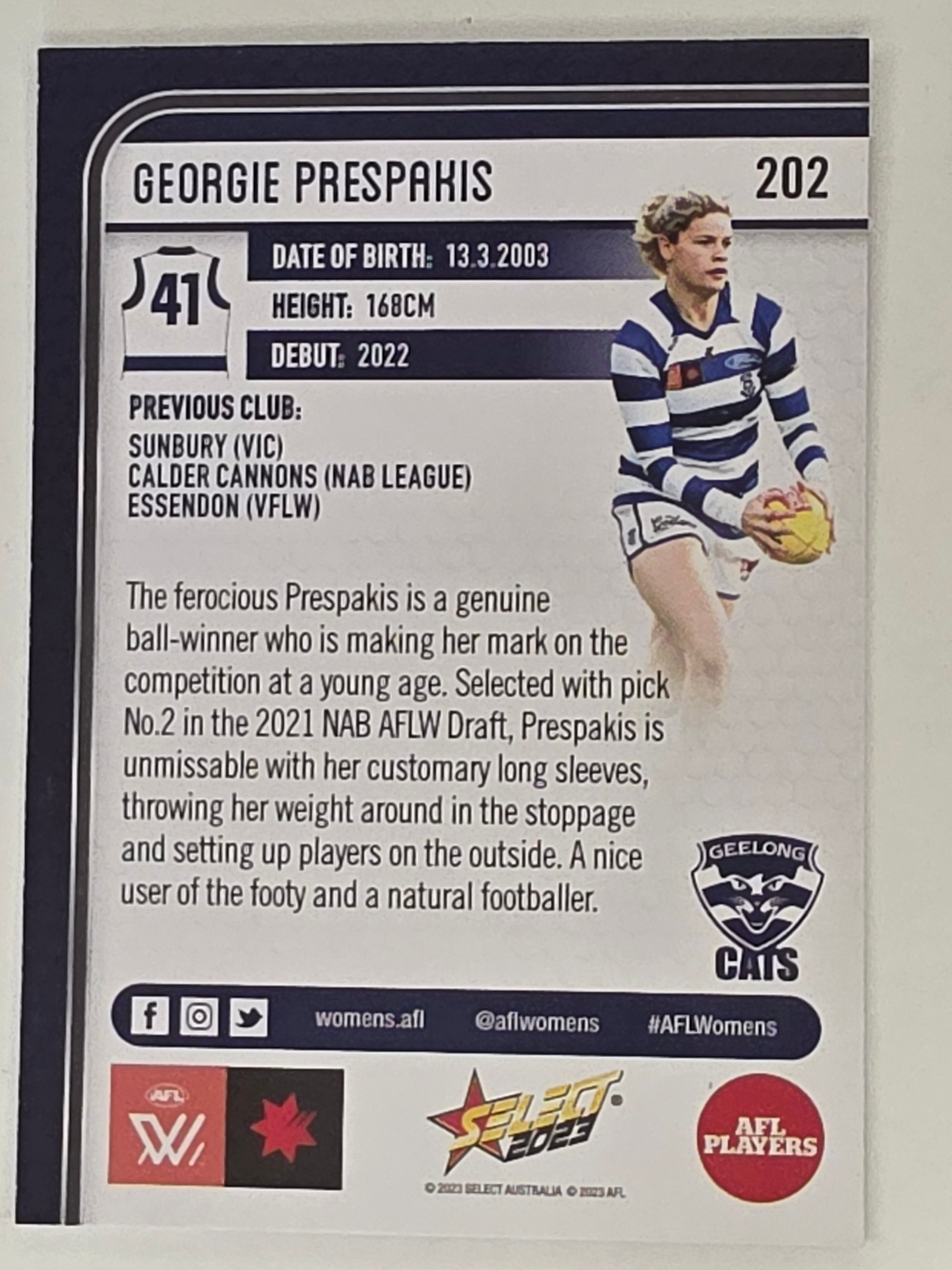 AFL 2023 Footy Stars Base Card #202 Georgie Prespakis Geelong Cats AFLW