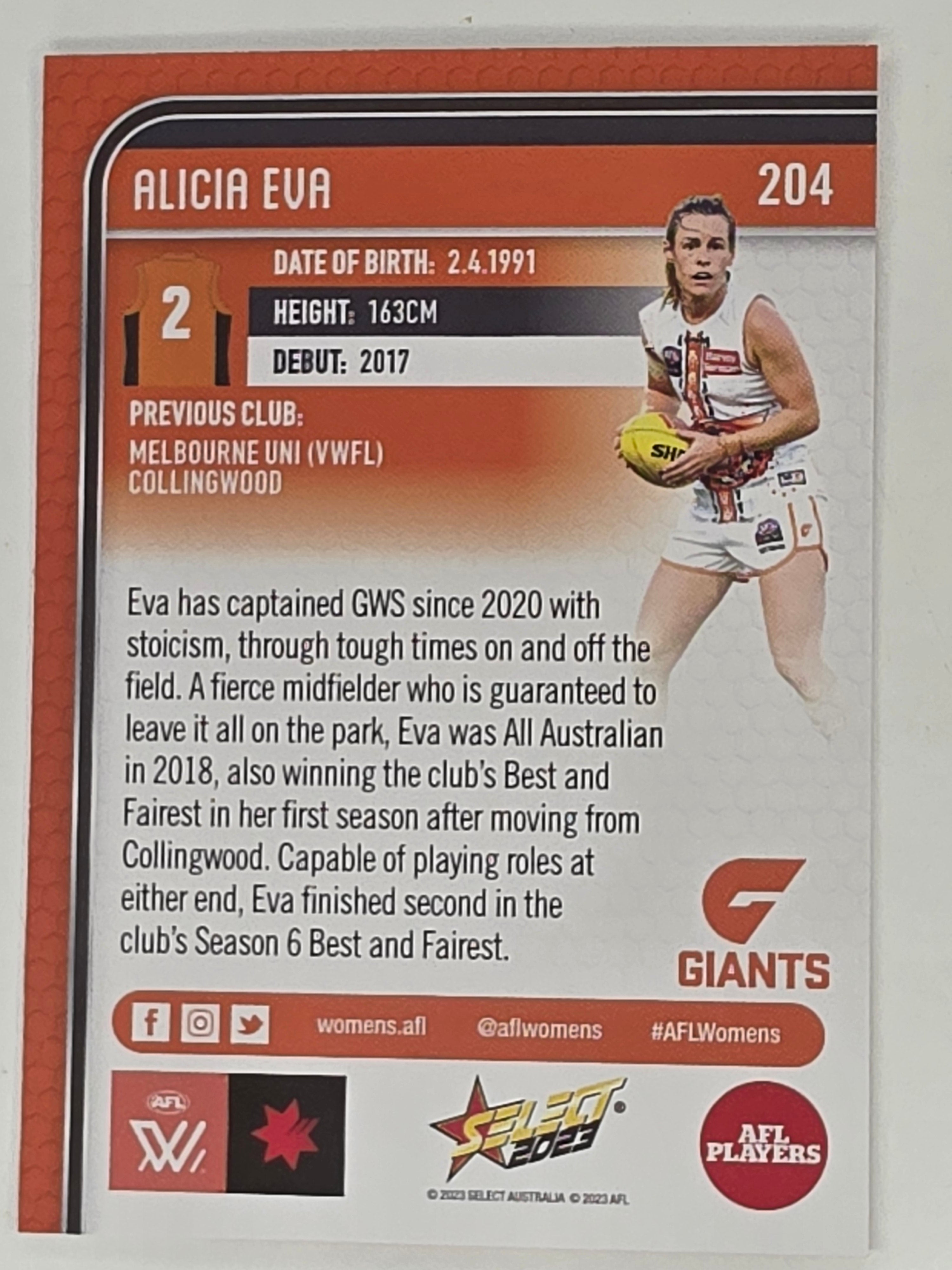 AFL 2023 Footy Stars Base Card #204 Alicia Eva GWS Giants AFLW