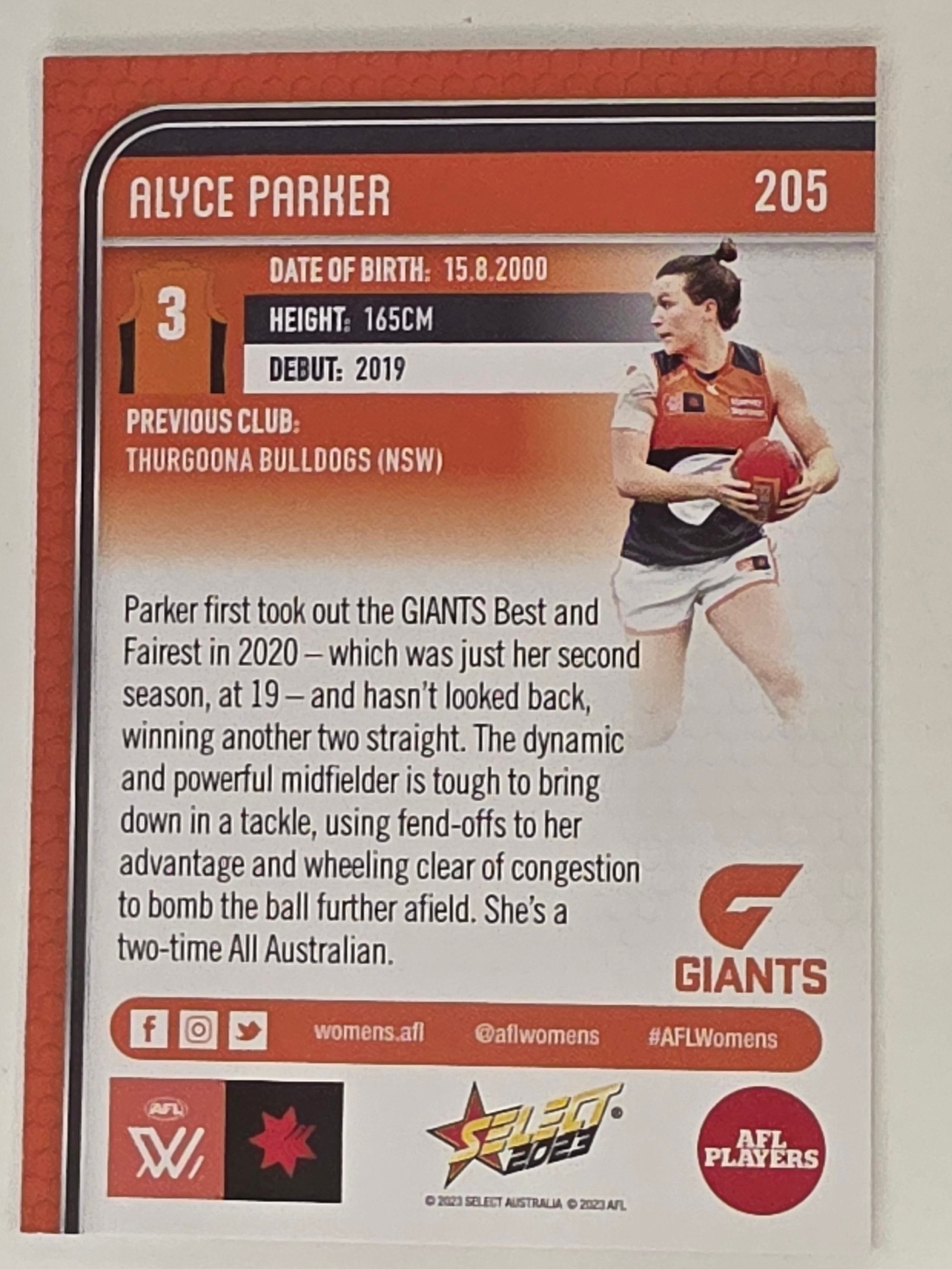 AFL 2023 Footy Stars Base Card #205 Alyce Parker GWS Giants AFLW