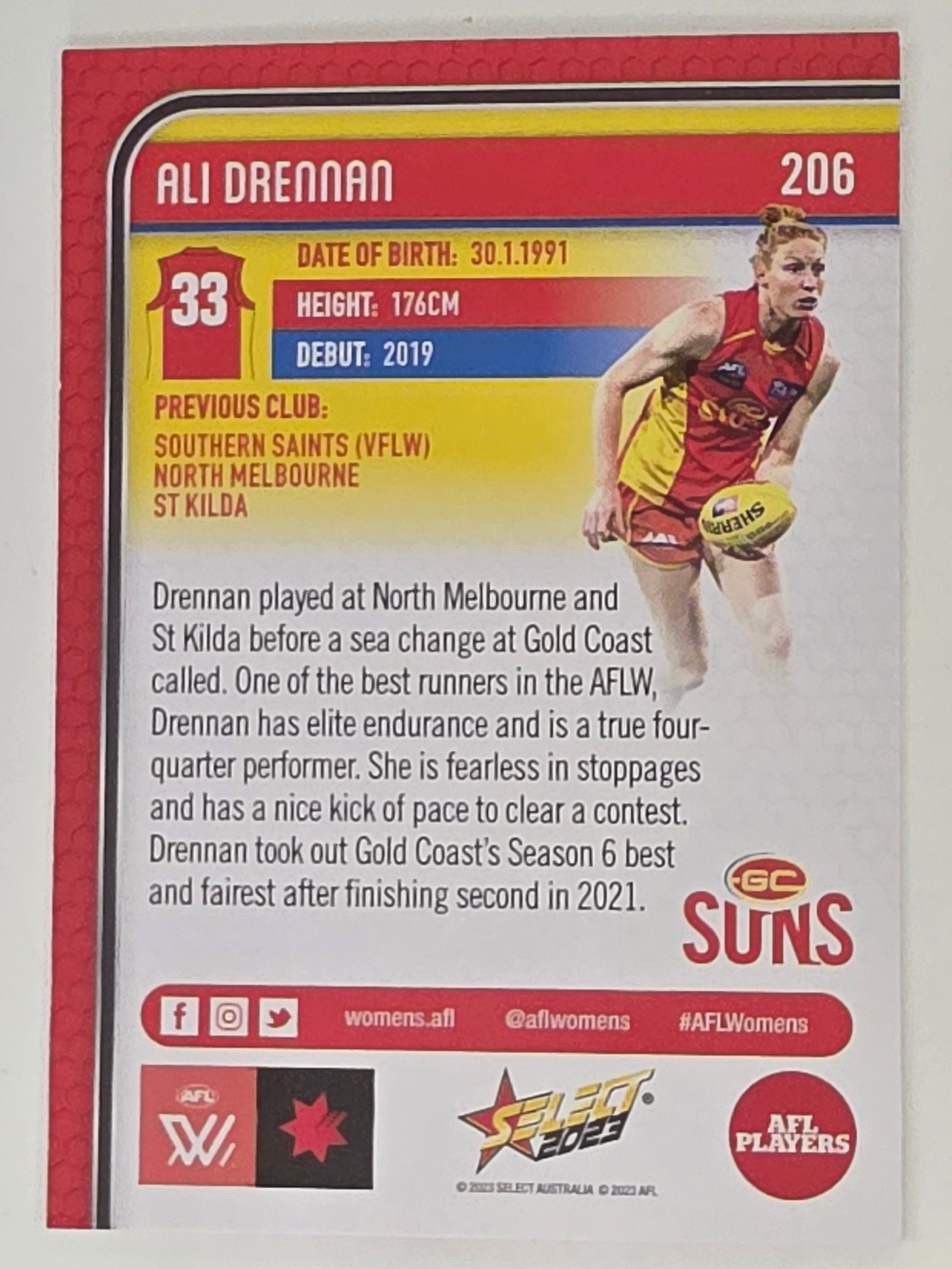 AFL 2023 Footy Stars Base Card #206 Alice Drennan Gold Coast Suns AFLW