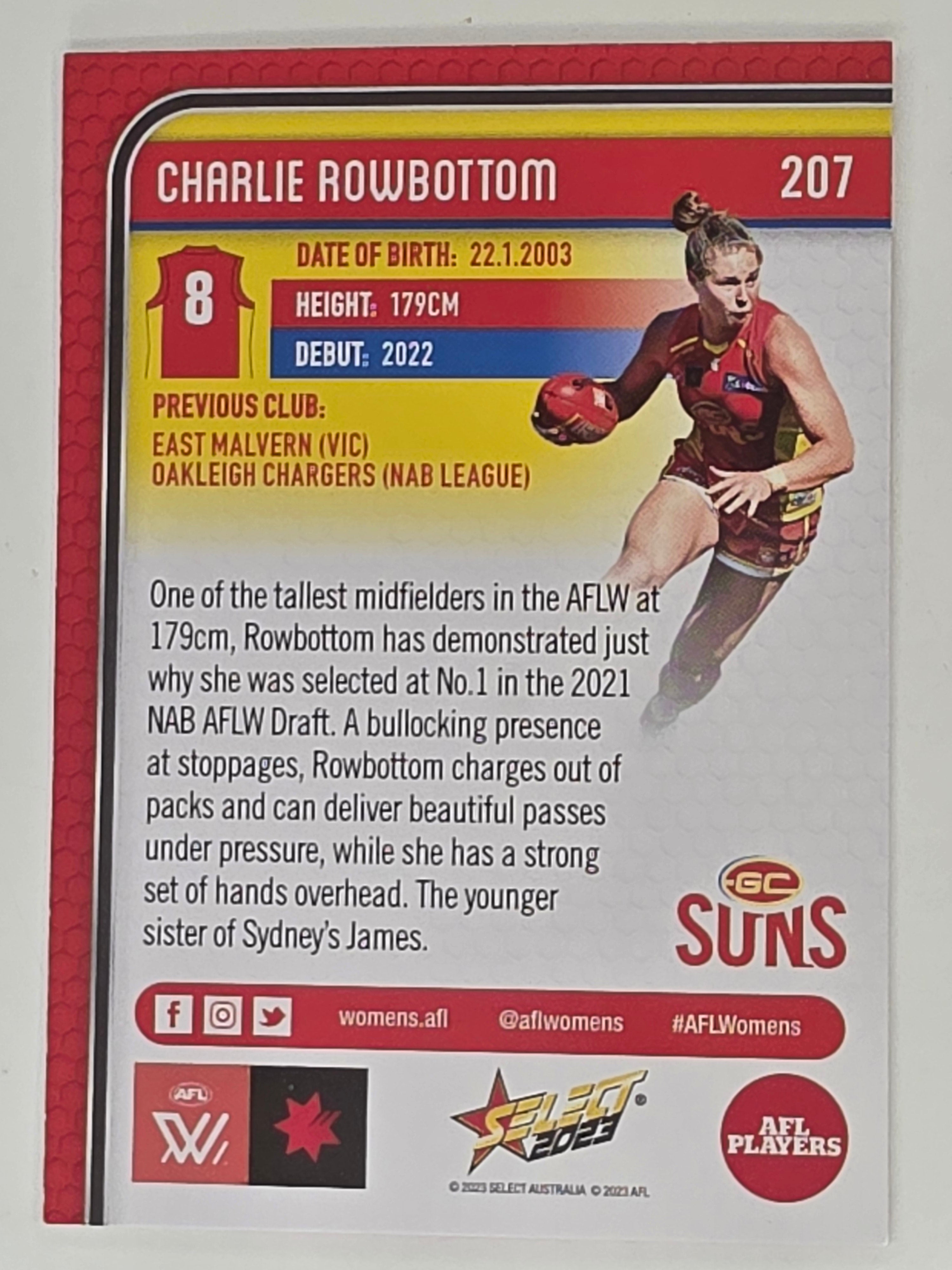 AFL 2023 Footy Stars Base Card #207 Charlie Rowbottom Gold Coast Suns AFLW