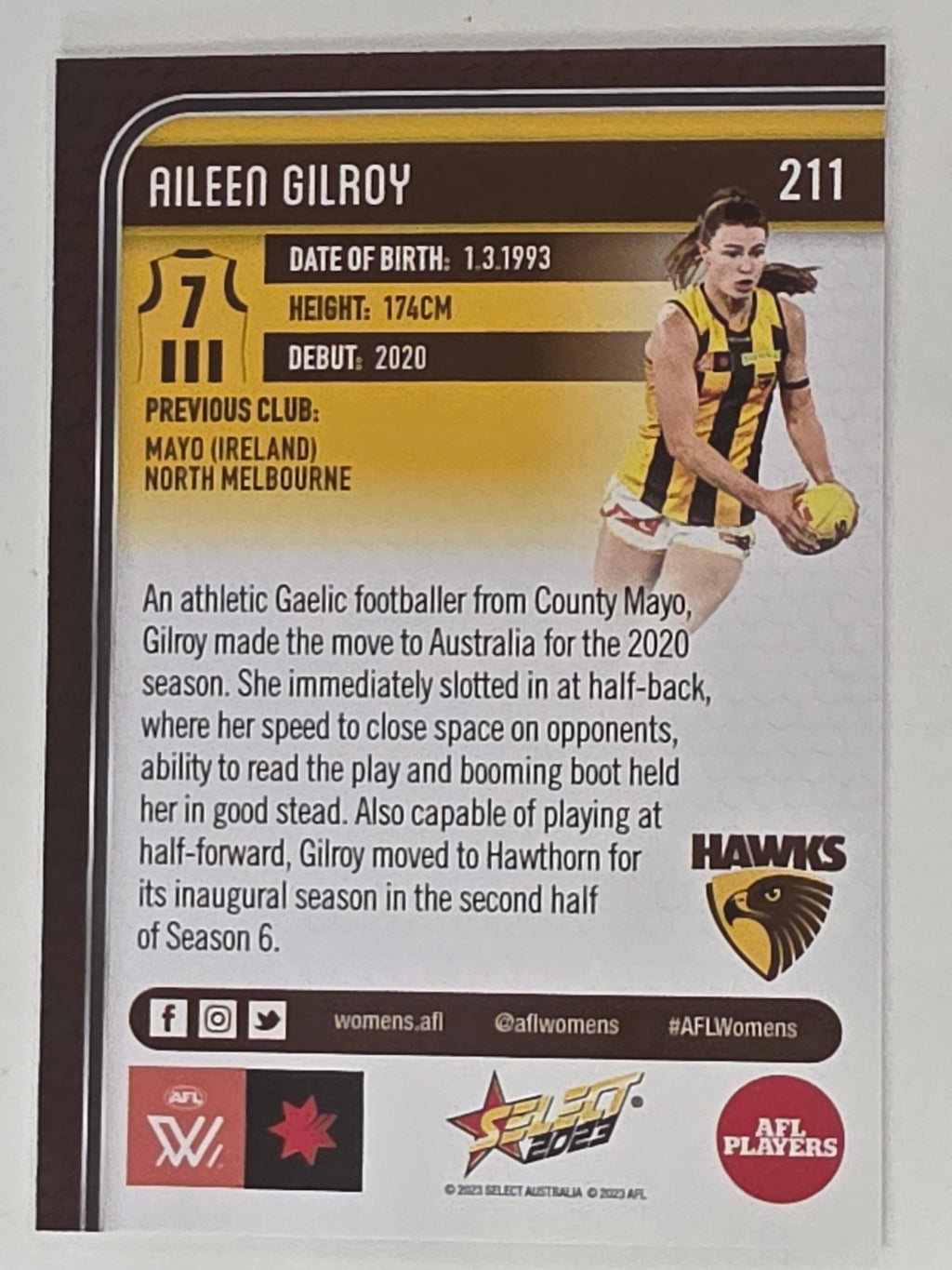 AFL 2023 Footy Stars Base Card #211 Aileen Gilroy Hawthorn Hawks AFLW