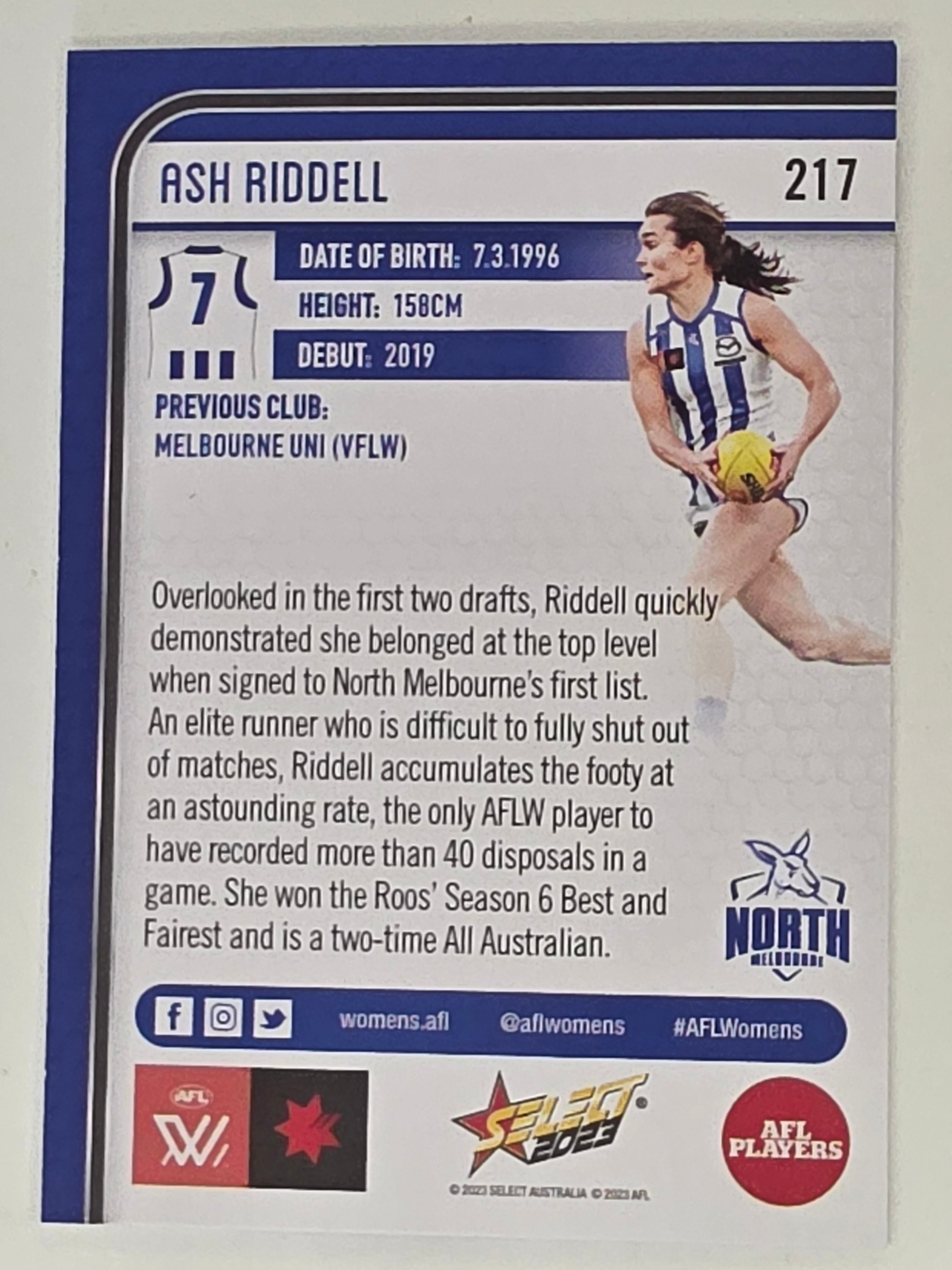 AFL 2023 Footy Stars Base Card #217 Ash Riddell North Melbourne AFLW