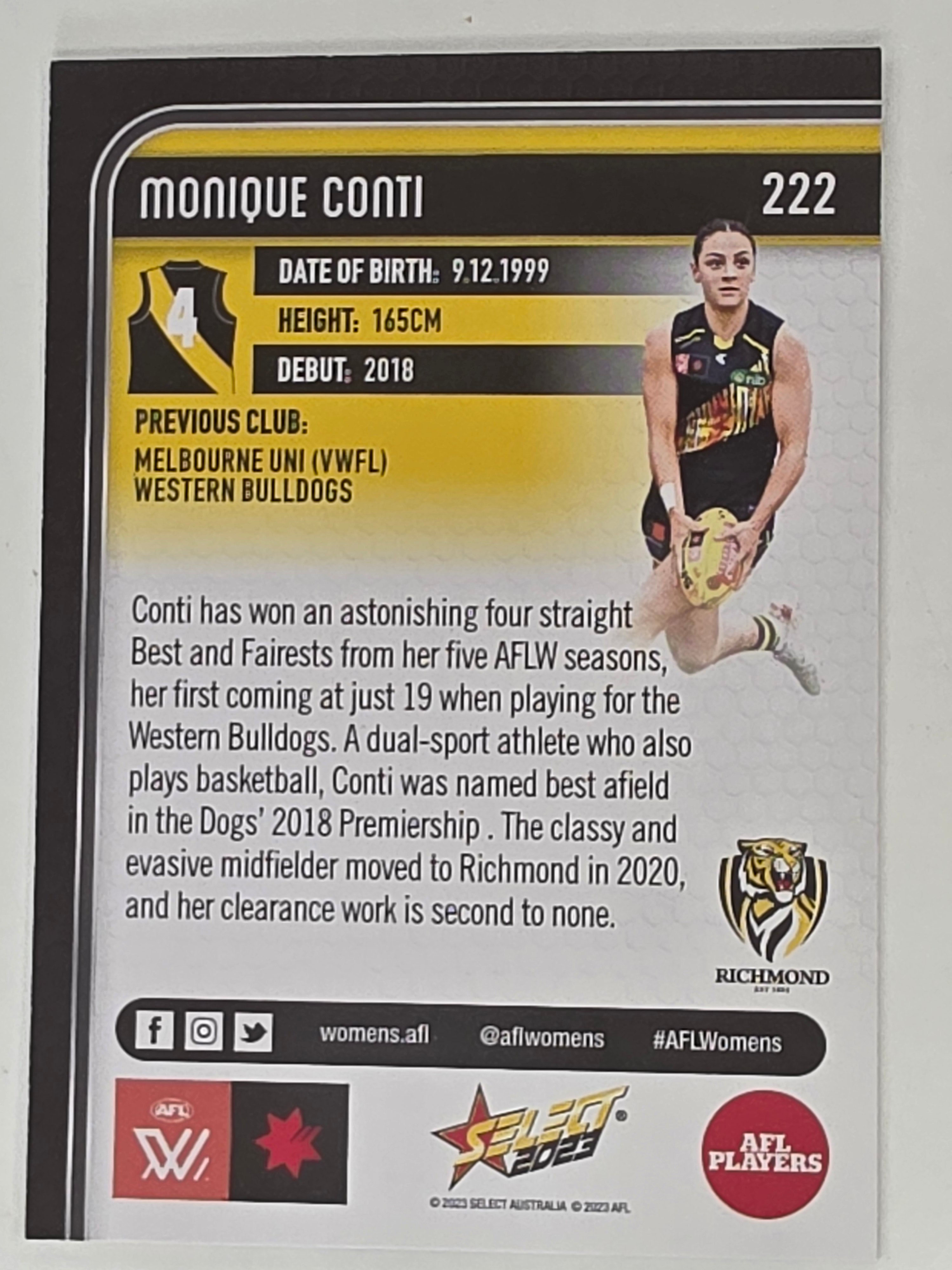 AFL 2023 Footy Stars Base Card #222 Monique Conti Richmond AFLW