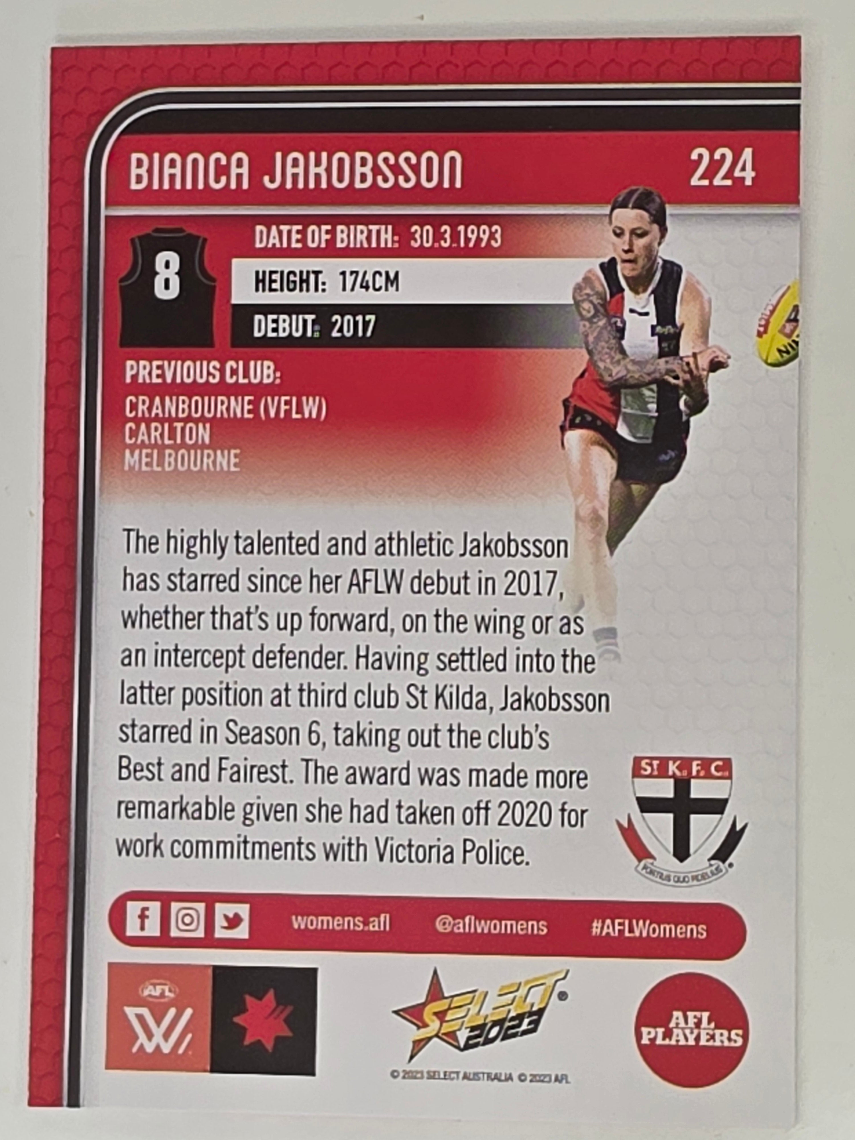 AFL 2023 Footy Stars Base Card #224 Bianca Jakobsson St Kilda AFLW