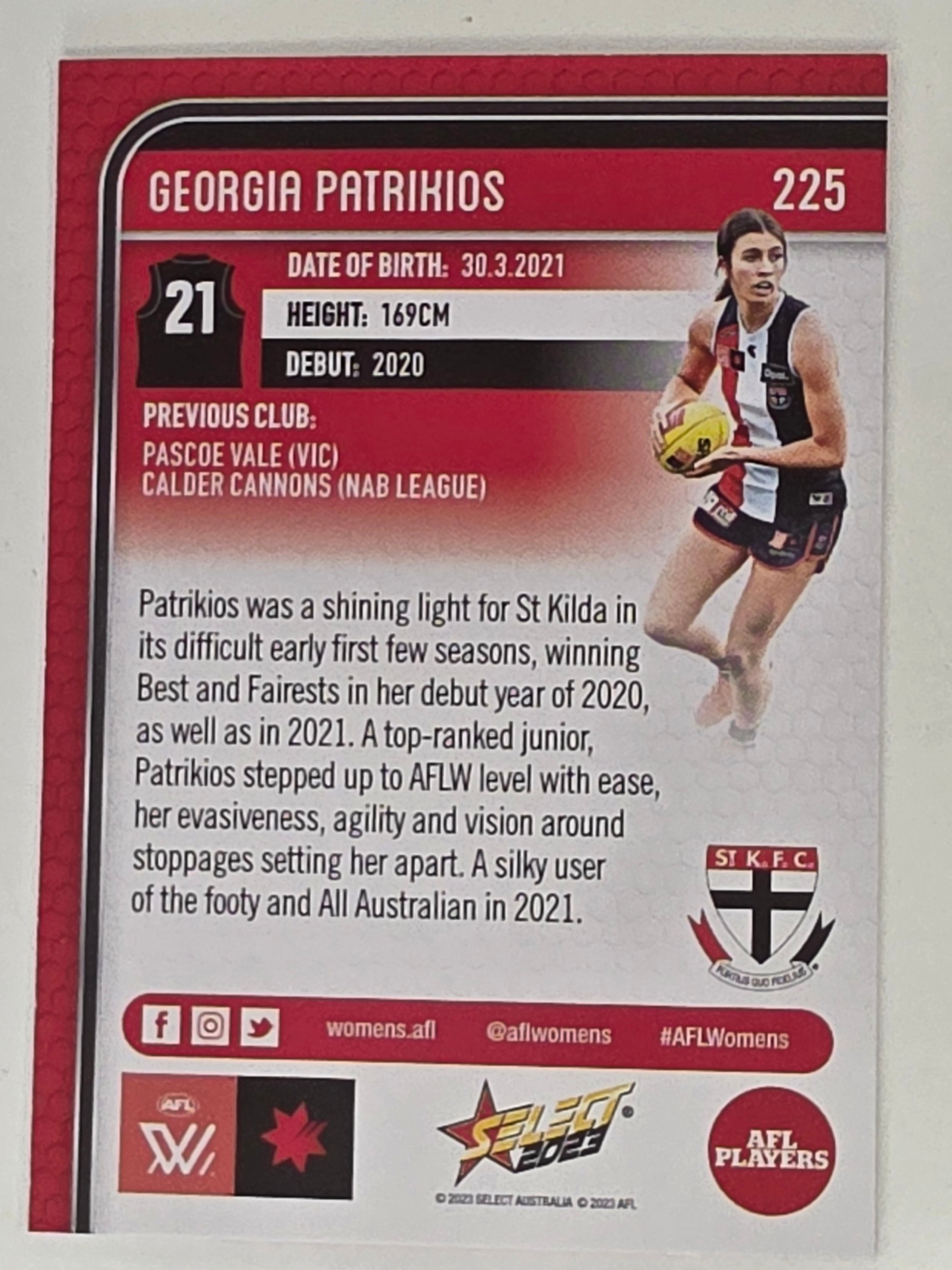 AFL 2023 Footy Stars Base Card #225 Georgia Patrikios St Kilda AFLW