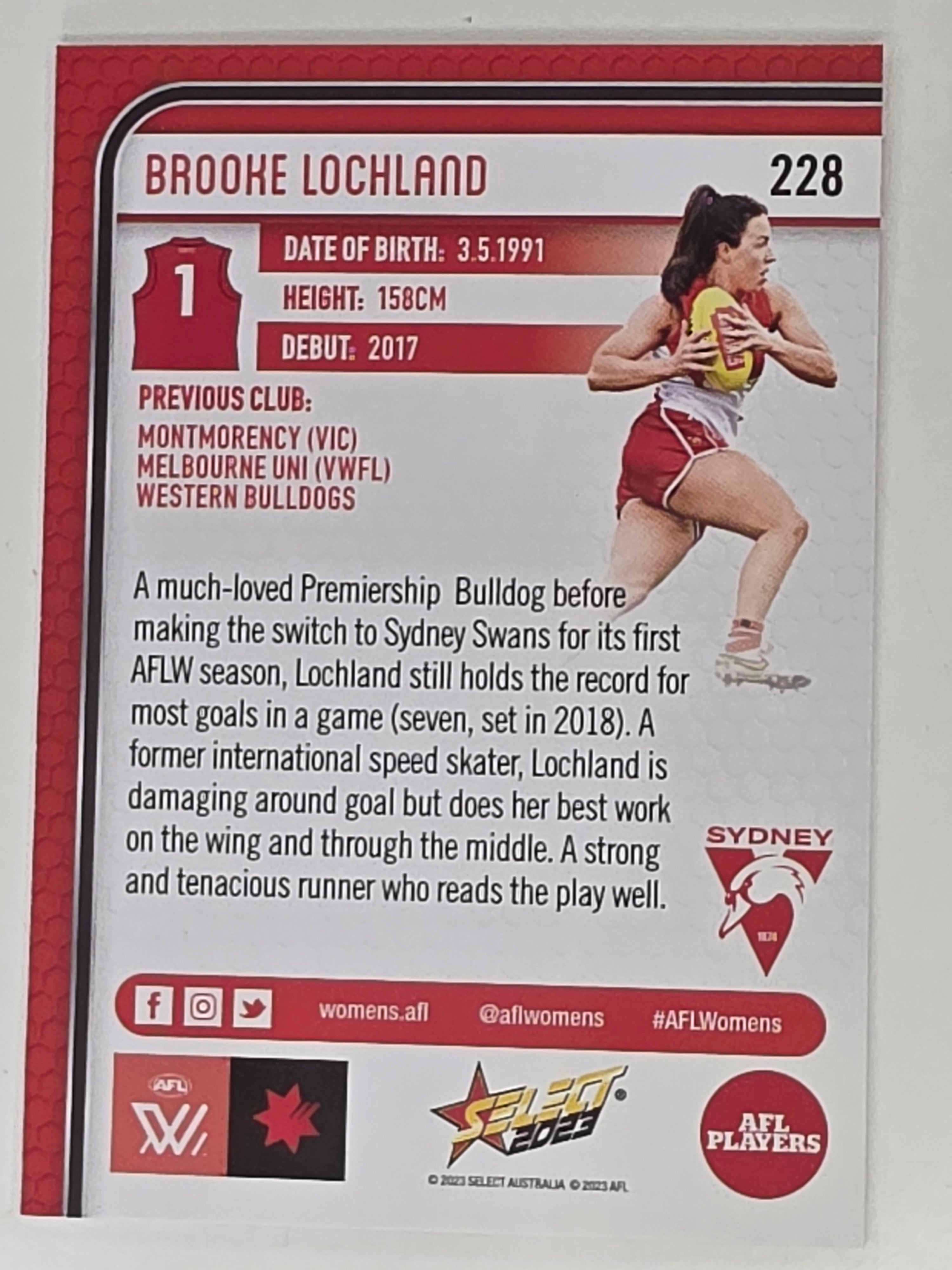 AFL 2023 Footy Stars Base Card #228 Brooke Lochland Sydney Swans AFLW